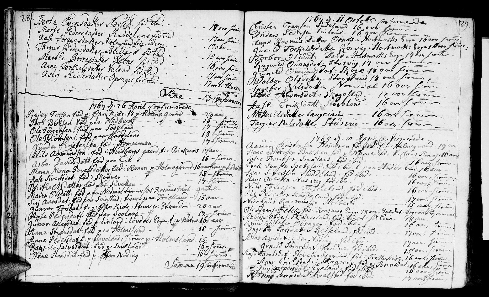 Holum sokneprestkontor, AV/SAK-1111-0022/F/Fa/Faa/L0002: Parish register (official) no. A 2, 1756-1780, p. 28-29