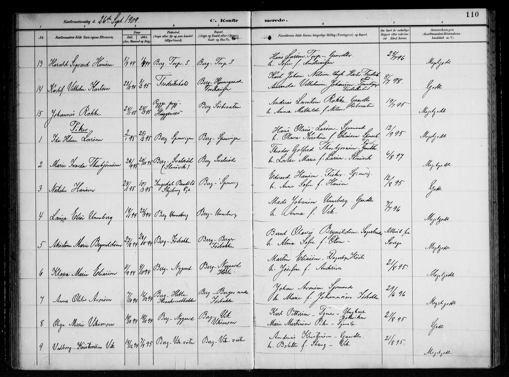 Berg prestekontor Kirkebøker, AV/SAO-A-10902/F/Fa/L0008: Parish register (official) no. I 8, 1902-1920, p. 110