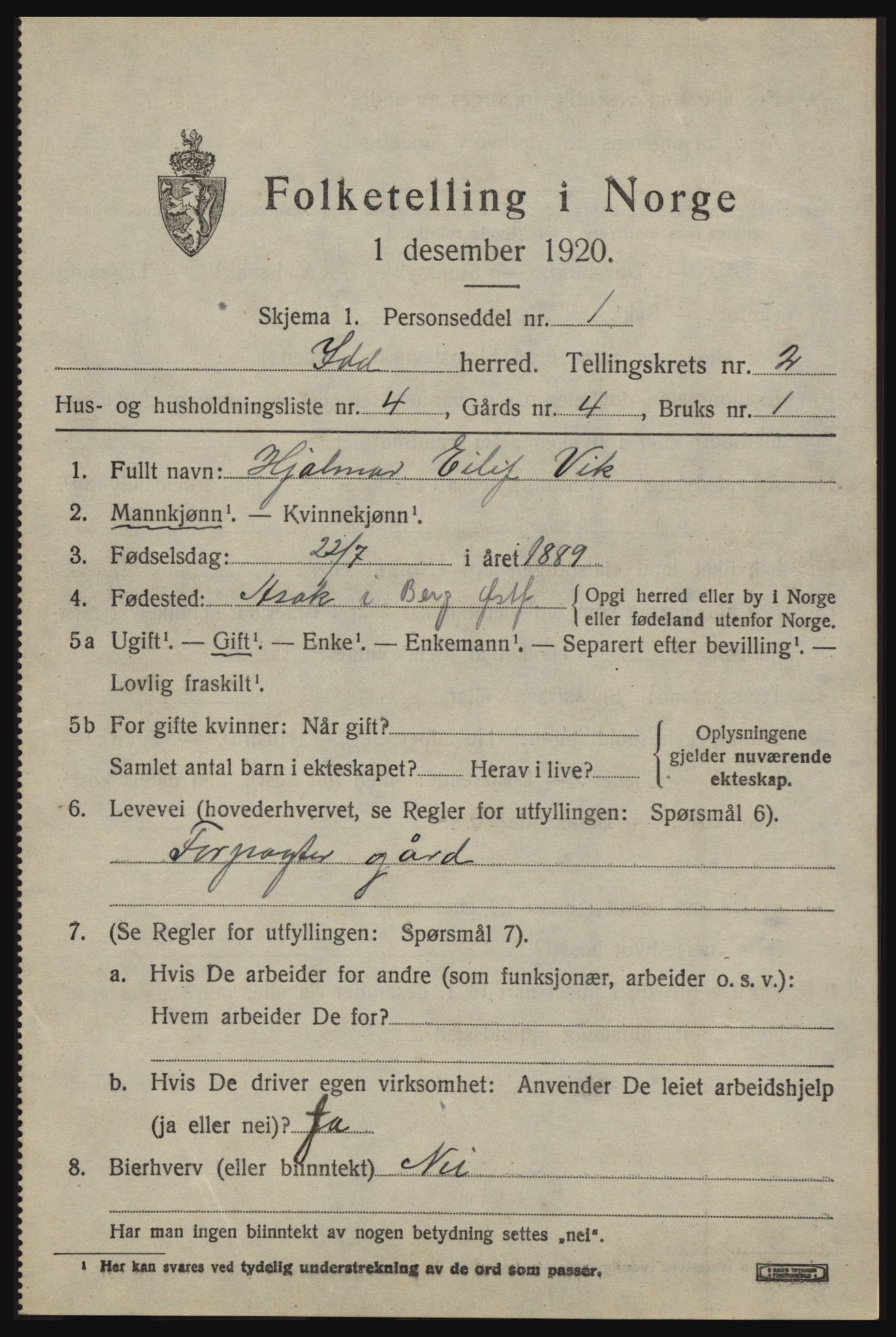 SAO, 1920 census for Idd, 1920, p. 2330