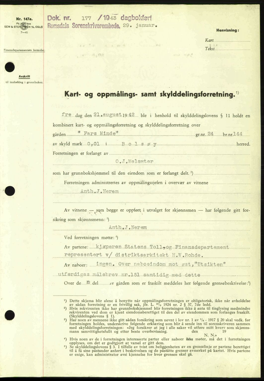 Romsdal sorenskriveri, AV/SAT-A-4149/1/2/2C: Mortgage book no. A13, 1942-1943, Diary no: : 177/1943