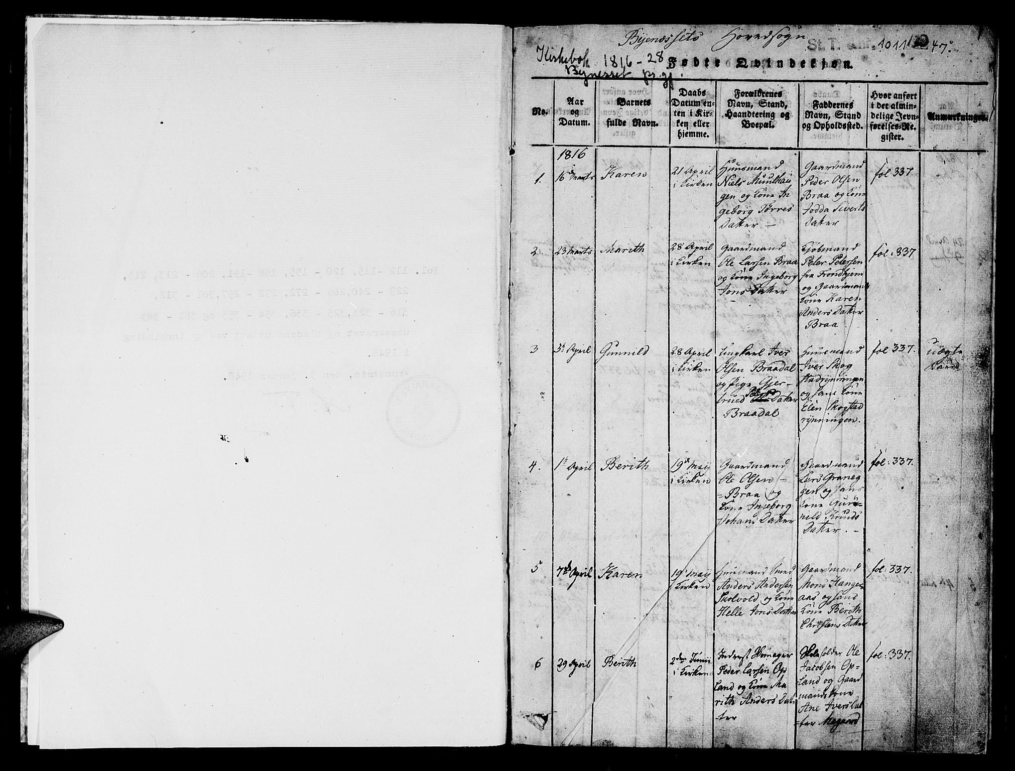 Ministerialprotokoller, klokkerbøker og fødselsregistre - Sør-Trøndelag, SAT/A-1456/612/L0372: Parish register (official) no. 612A06 /1, 1816-1828, p. 1