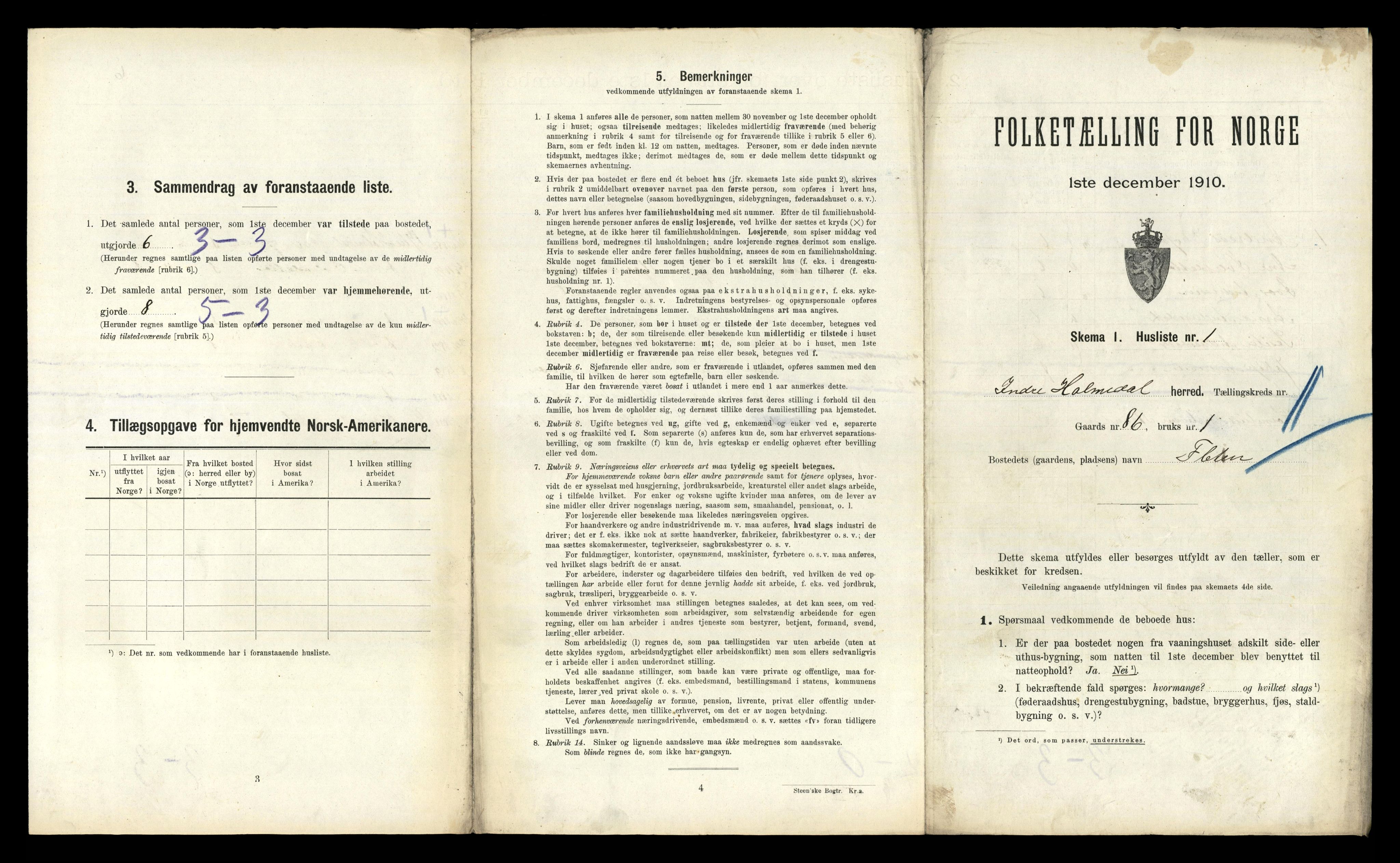 RA, 1910 census for Indre Holmedal, 1910, p. 826