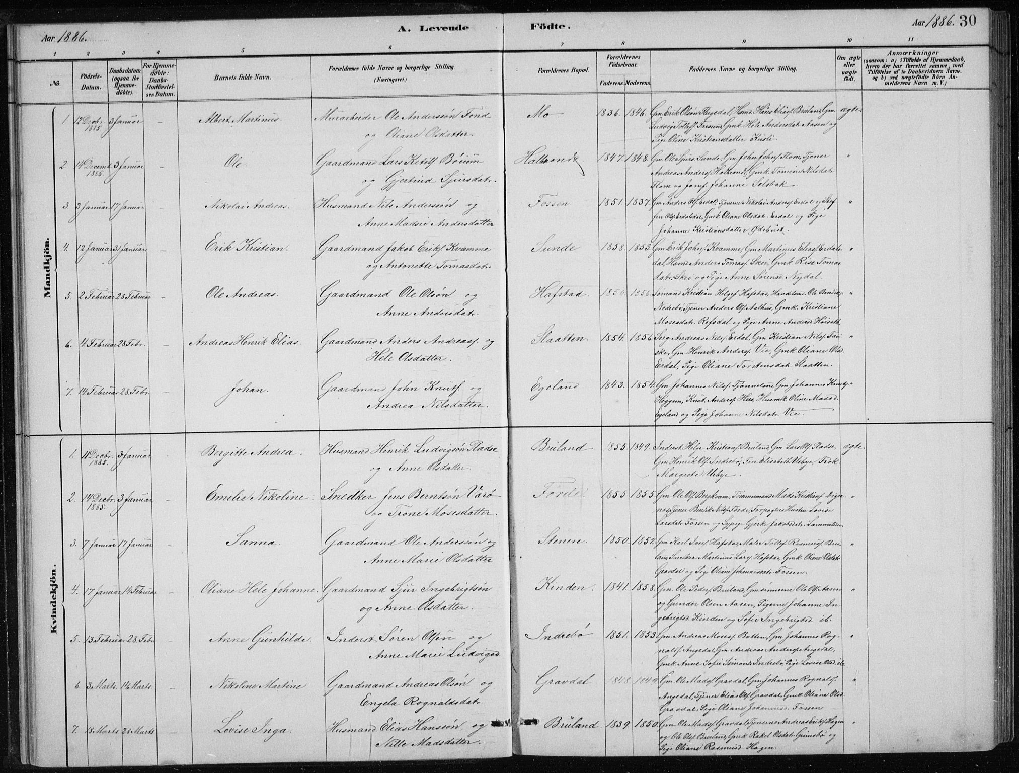 Førde sokneprestembete, SAB/A-79901/H/Hab/Haba/L0002: Parish register (copy) no. A 2, 1881-1898, p. 30