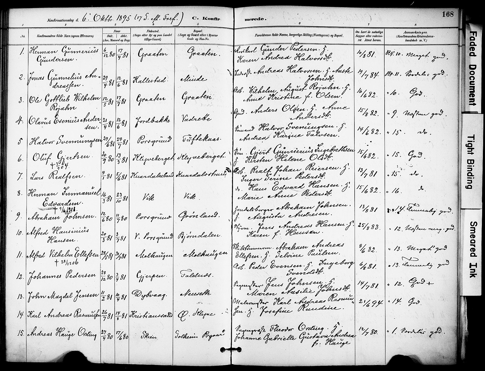 Solum kirkebøker, SAKO/A-306/F/Fa/L0010: Parish register (official) no. I 10, 1888-1898, p. 168
