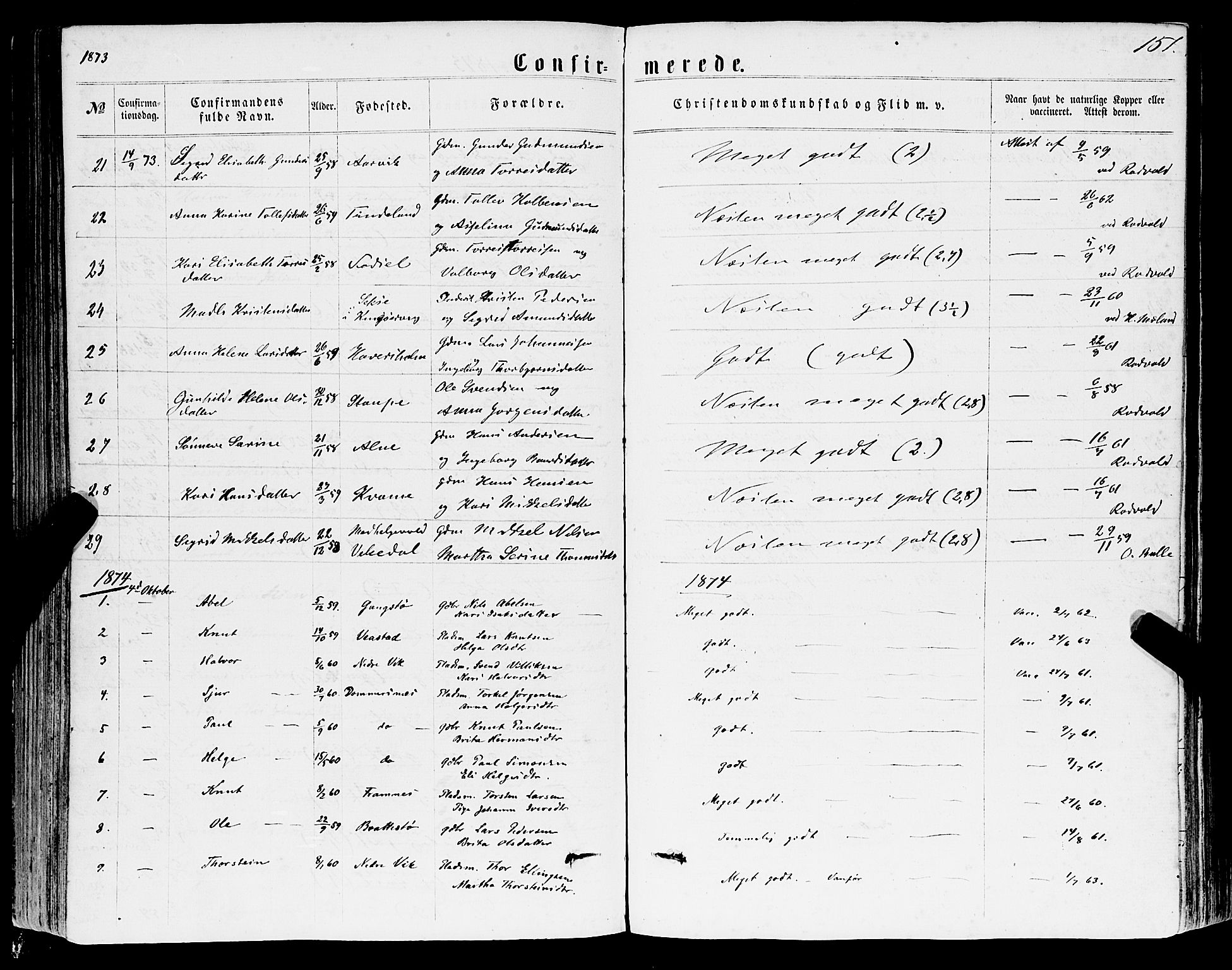 Sveio Sokneprestembete, SAB/A-78501/H/Haa: Parish register (official) no. A 1, 1861-1877, p. 151