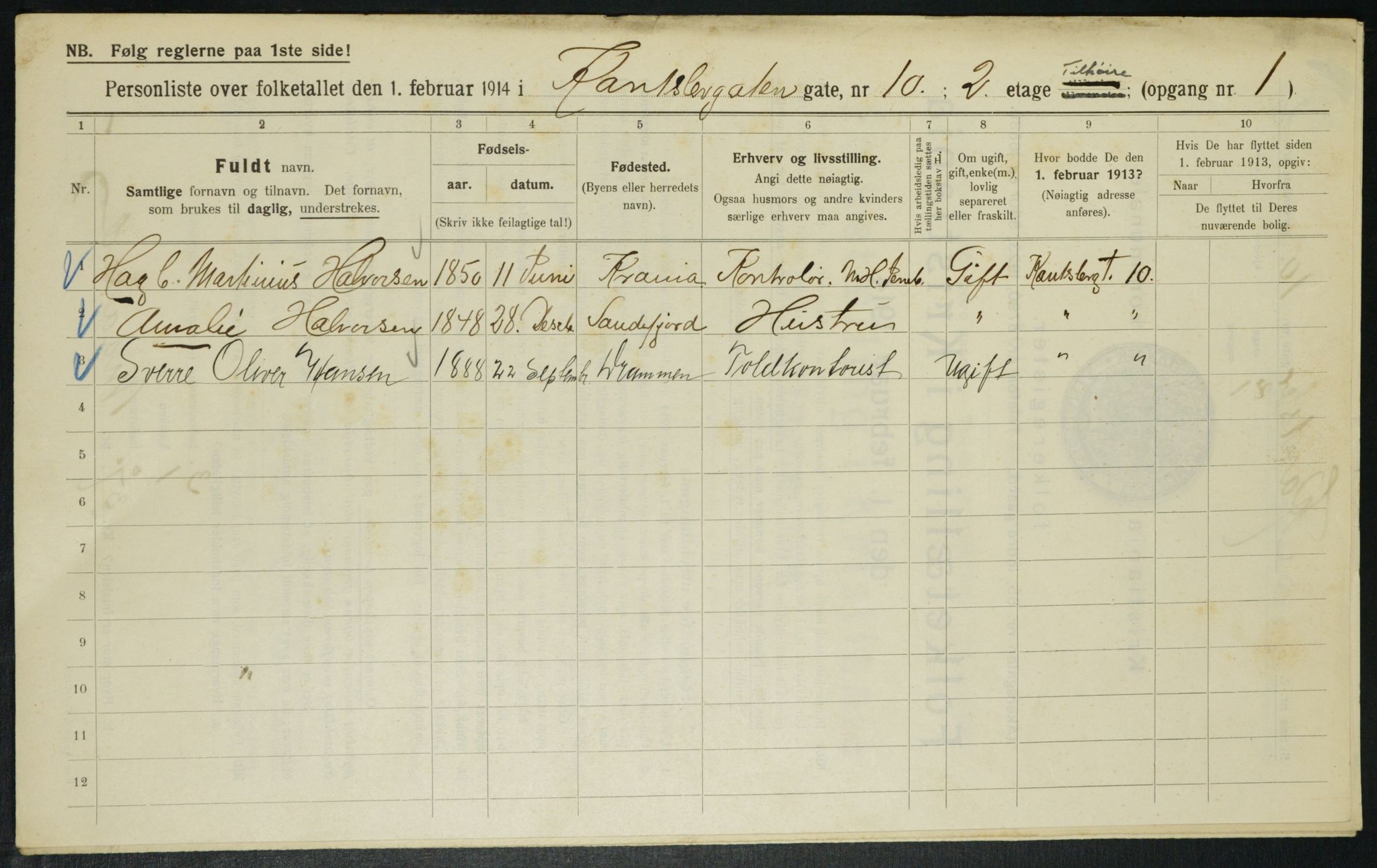 OBA, Municipal Census 1914 for Kristiania, 1914, p. 48106