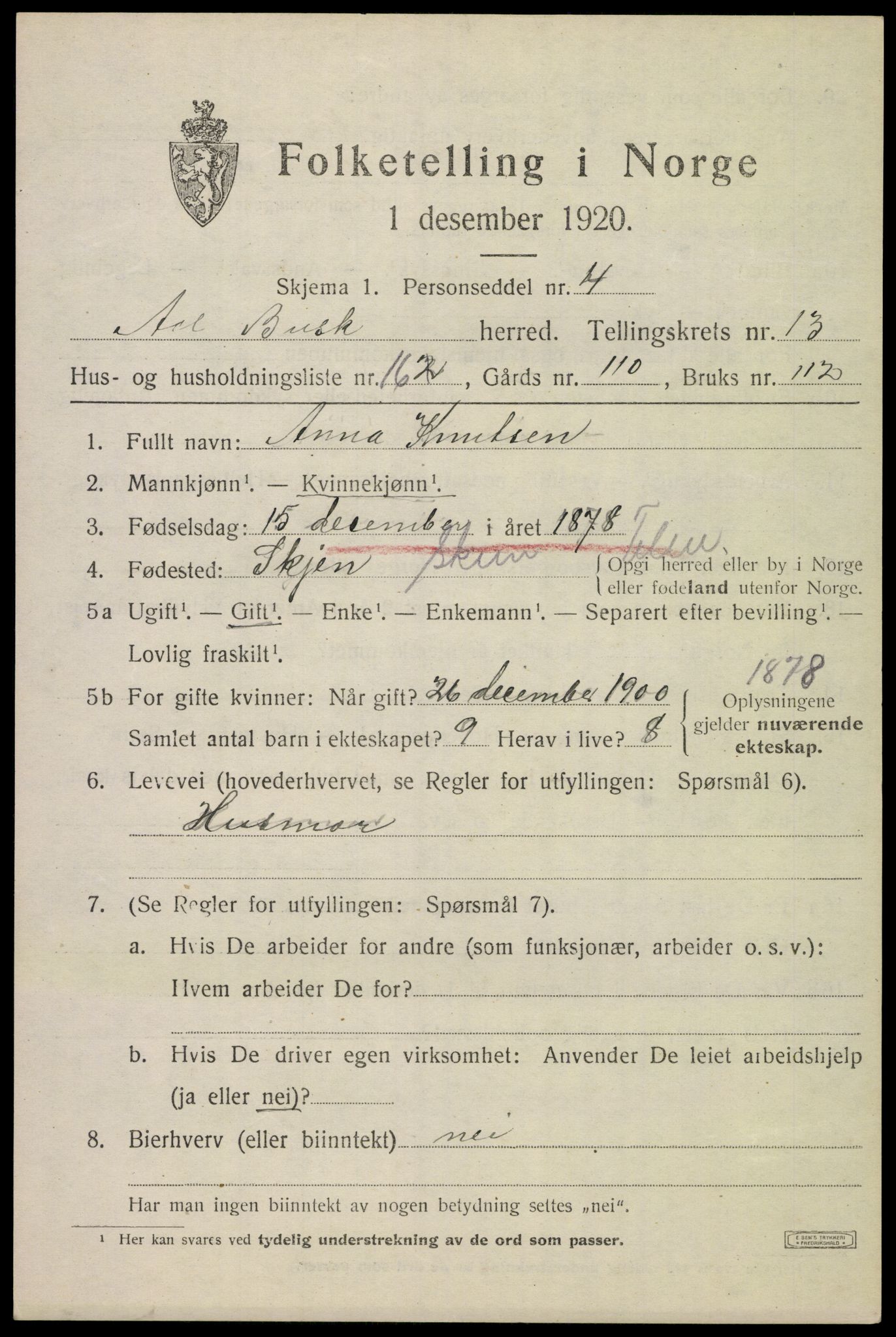 SAKO, 1920 census for Ål, 1920, p. 7422