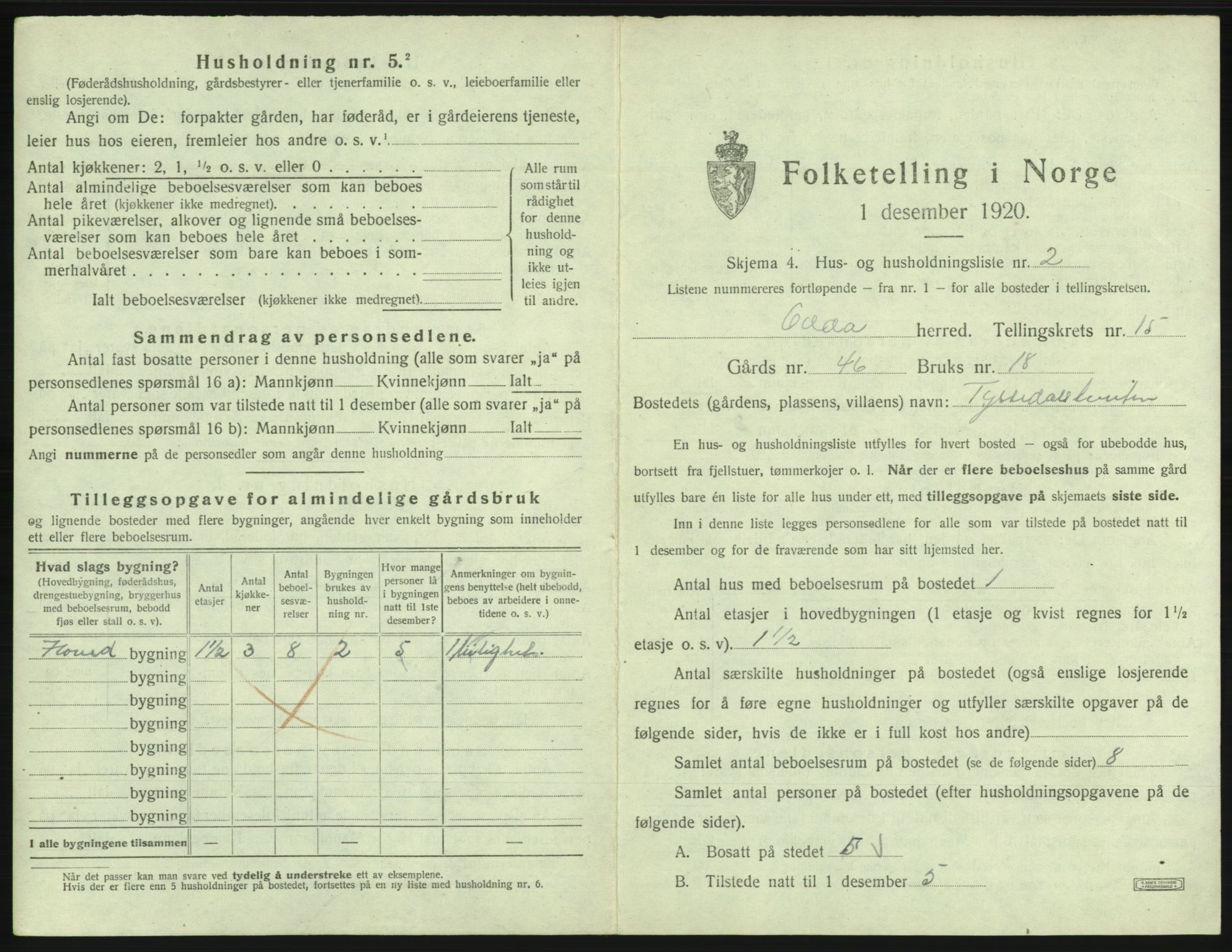 SAB, 1920 census for Odda, 1920, p. 1261