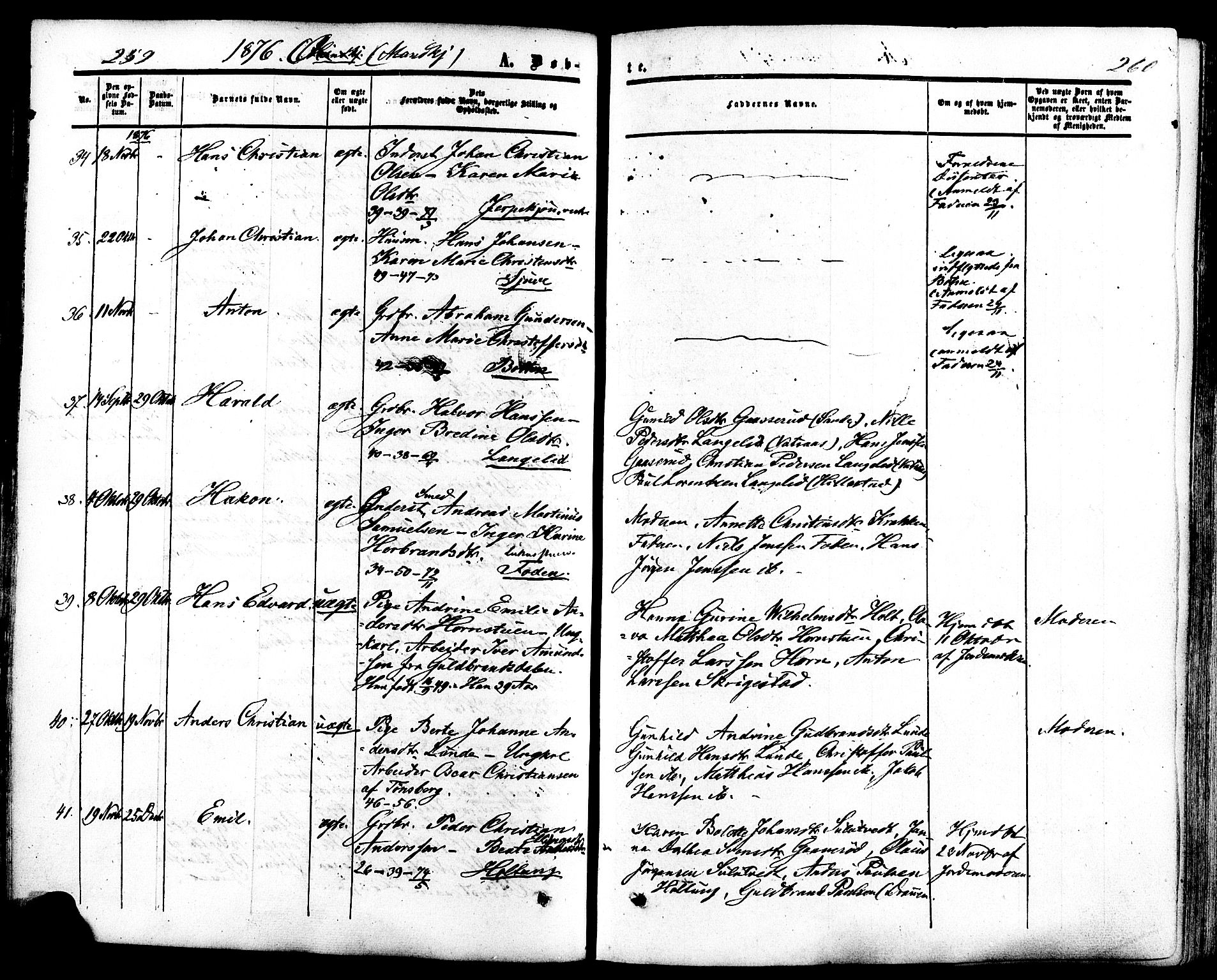 Ramnes kirkebøker, SAKO/A-314/F/Fa/L0006: Parish register (official) no. I 6, 1862-1877, p. 259-260