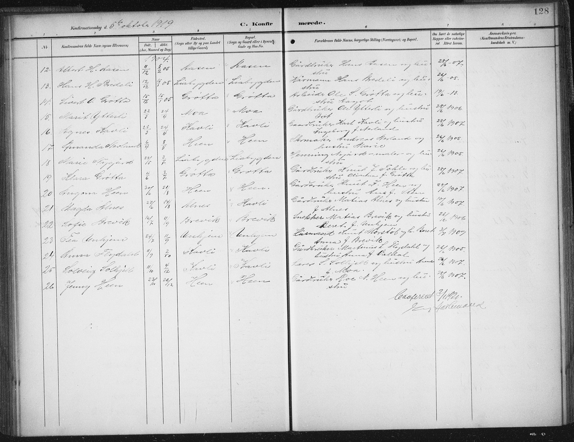 Ministerialprotokoller, klokkerbøker og fødselsregistre - Møre og Romsdal, AV/SAT-A-1454/545/L0589: Parish register (copy) no. 545C03, 1902-1937, p. 128