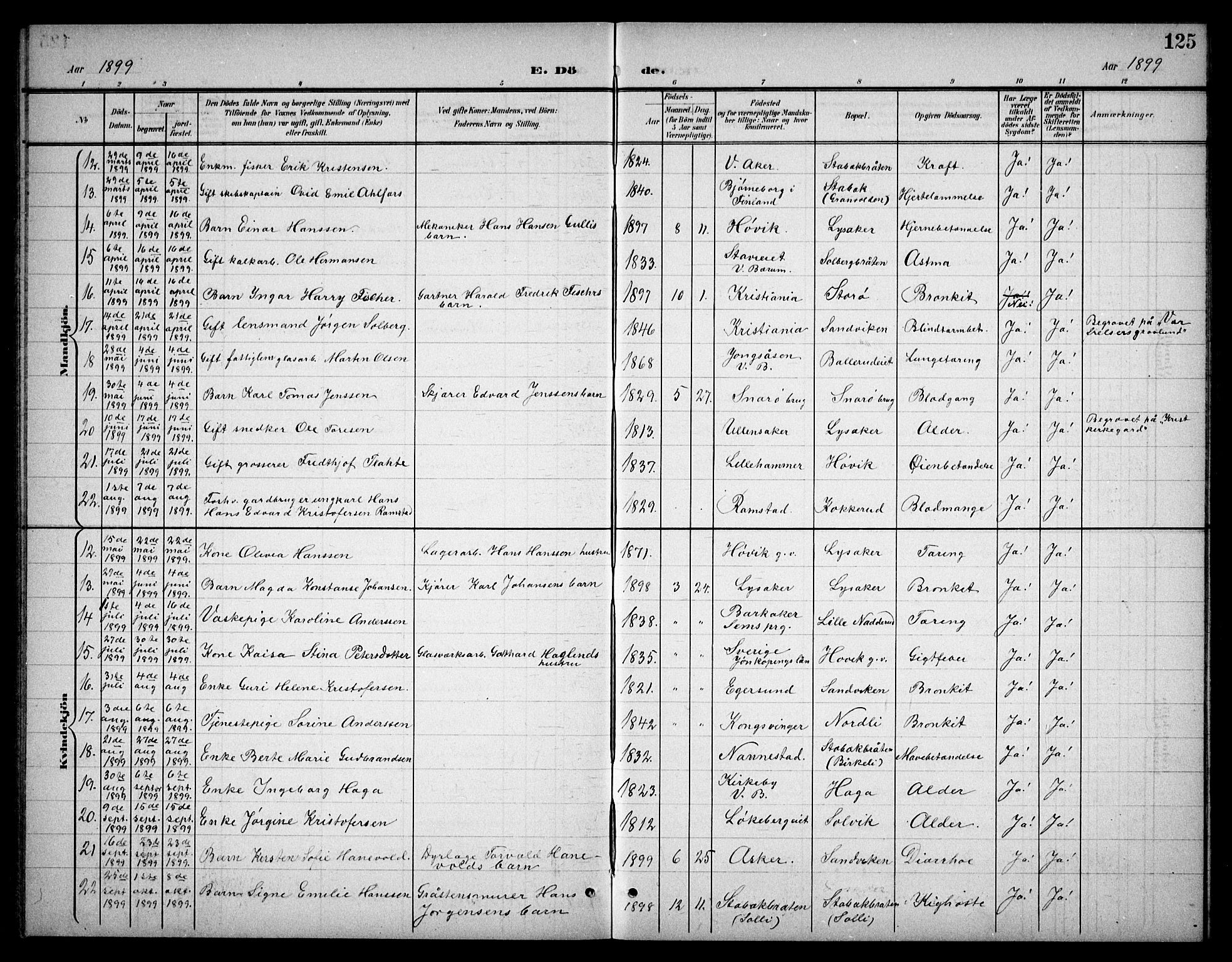 Østre Bærum prestekontor Kirkebøker, AV/SAO-A-10887/G/Ga/L0001: Parish register (copy) no. 1, 1898-1913, p. 125