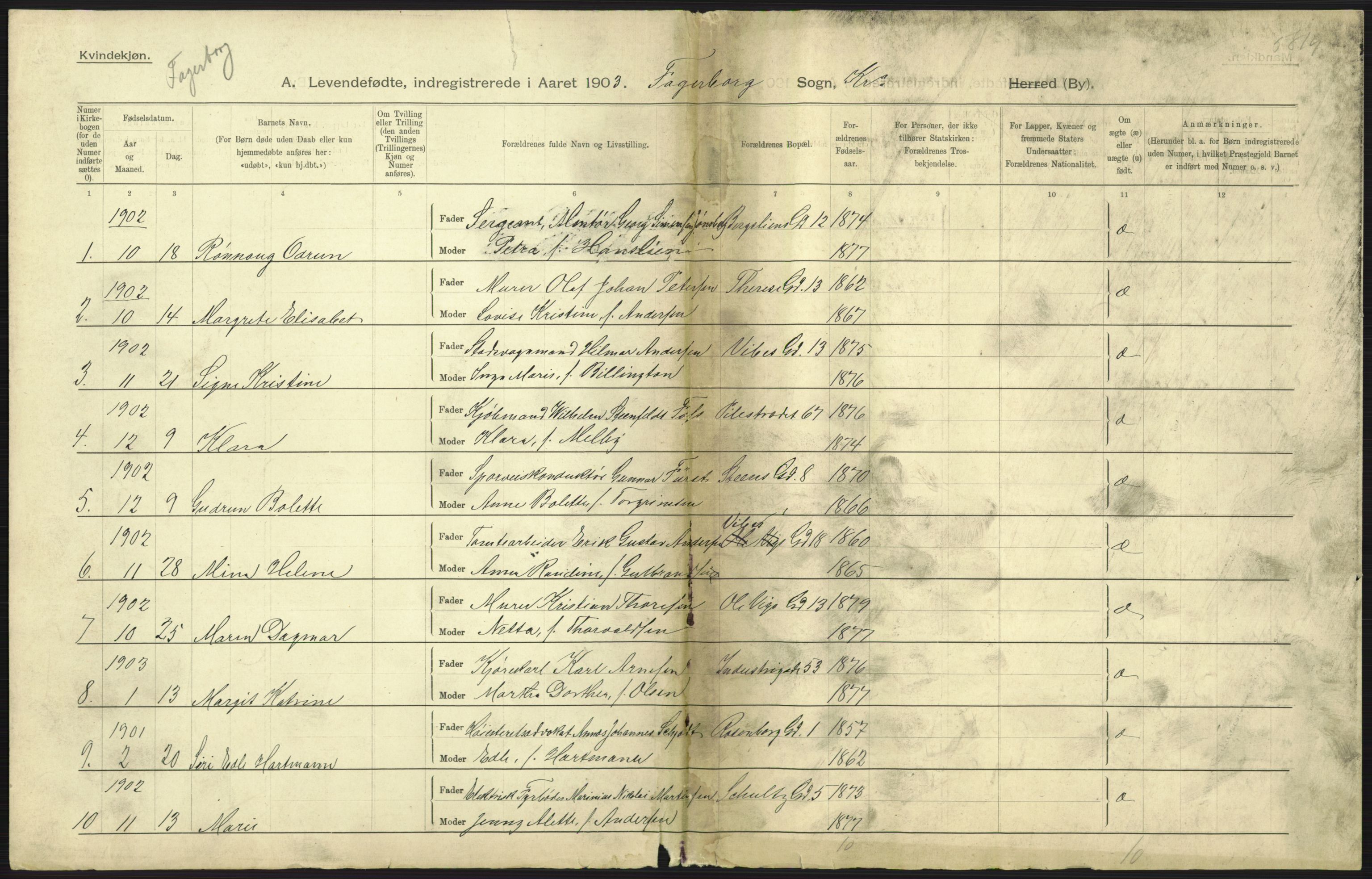 Statistisk sentralbyrå, Sosiodemografiske emner, Befolkning, AV/RA-S-2228/D/Df/Dfa/Dfaa/L0003: Kristiania: Fødte, 1903, p. 253