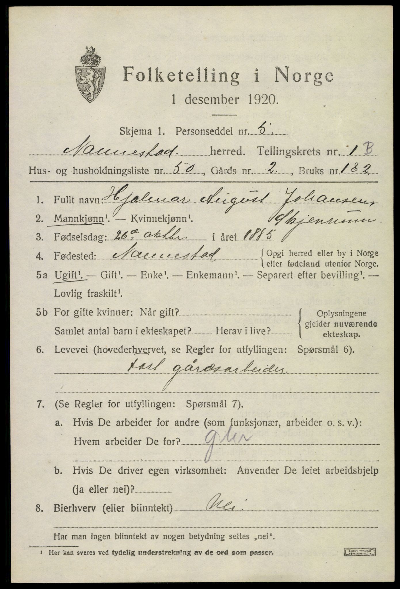 SAO, 1920 census for Nannestad, 1920, p. 2467