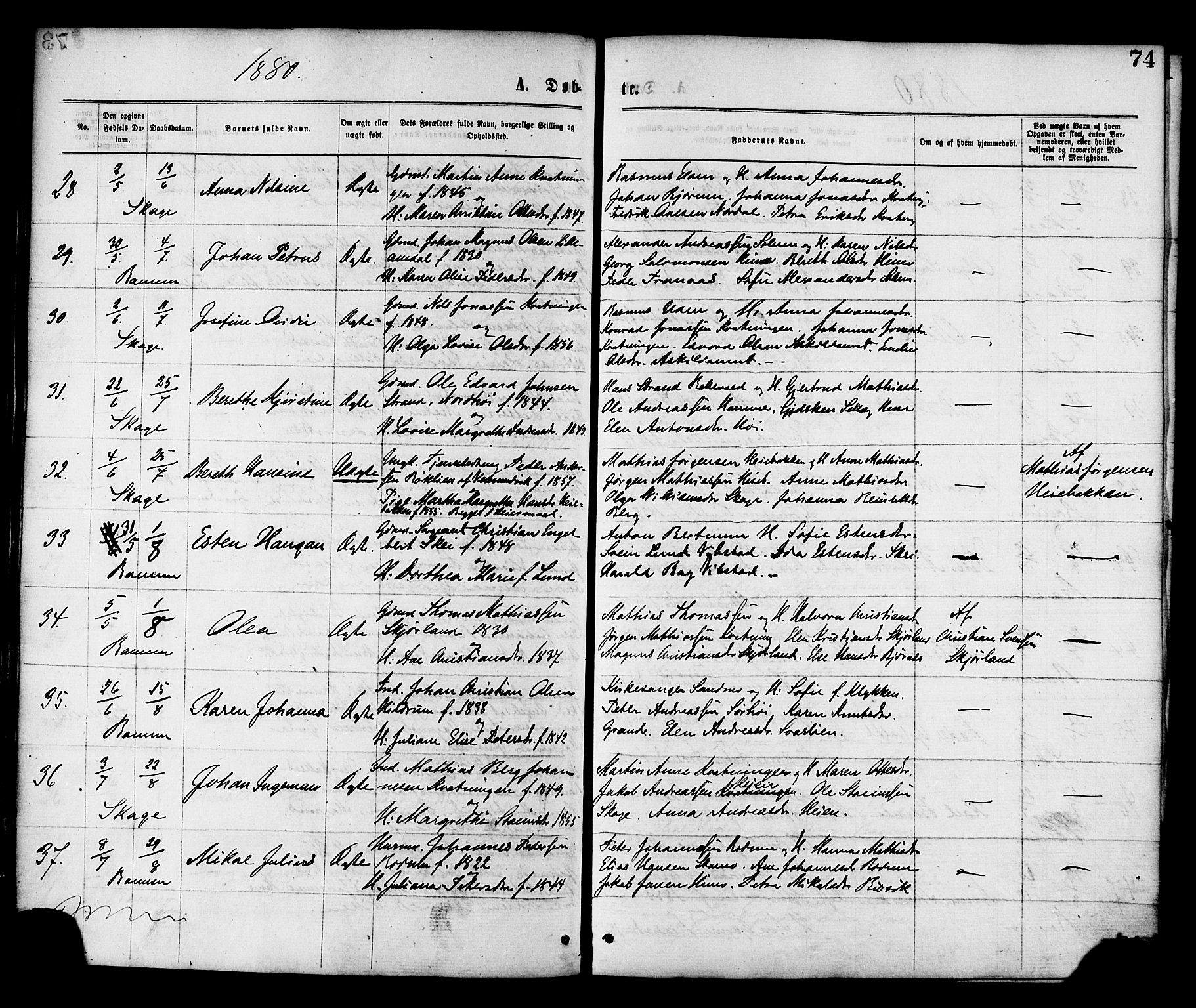 Ministerialprotokoller, klokkerbøker og fødselsregistre - Nord-Trøndelag, AV/SAT-A-1458/764/L0554: Parish register (official) no. 764A09, 1867-1880, p. 74