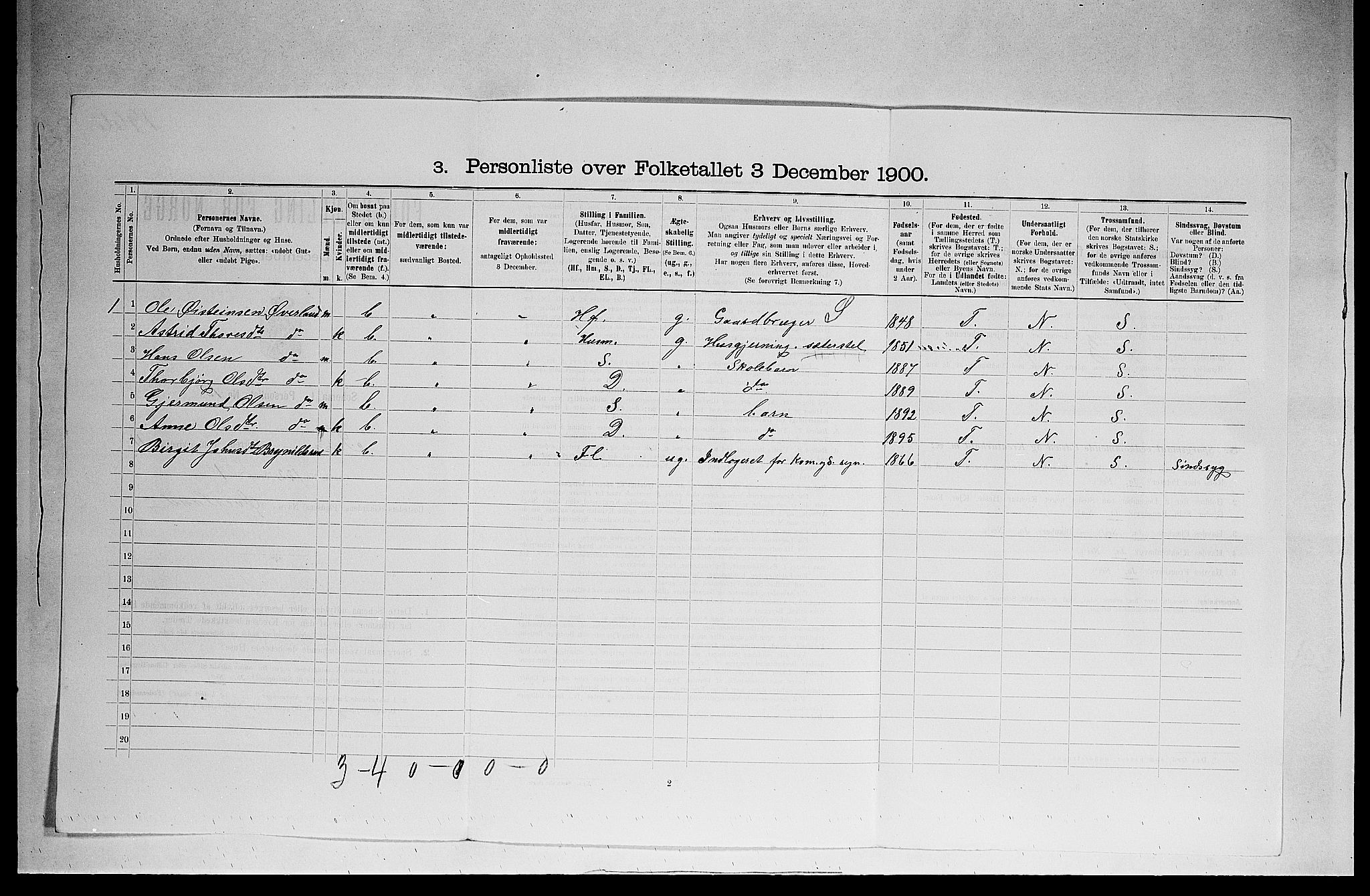 SAKO, 1900 census for Tinn, 1900, p. 802