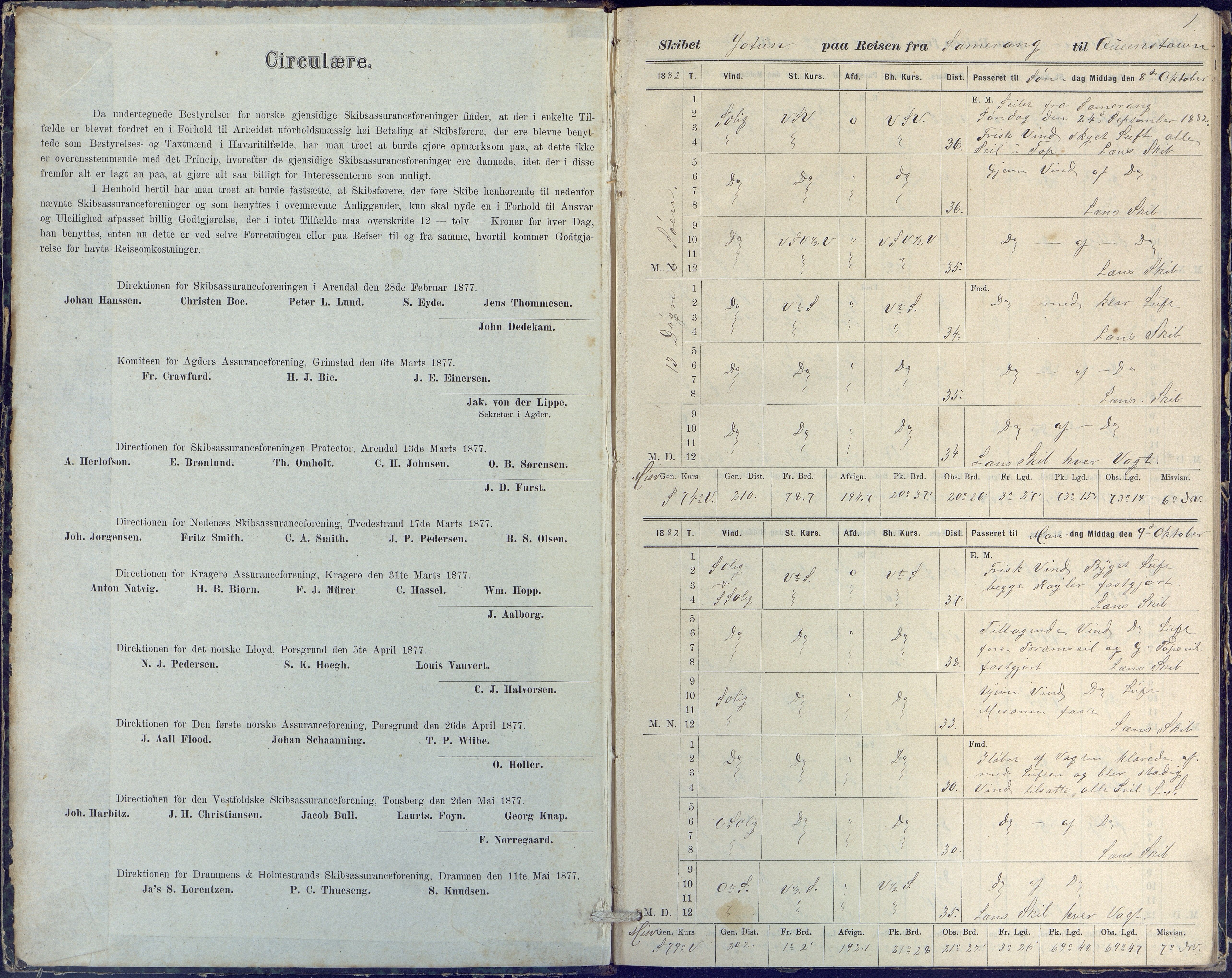 Fartøysarkivet, AAKS/PA-1934/F/L0186/0003: Jotun (bark) / Skipsjournal Jotun 1882-1884, 1882-1884, p. 1