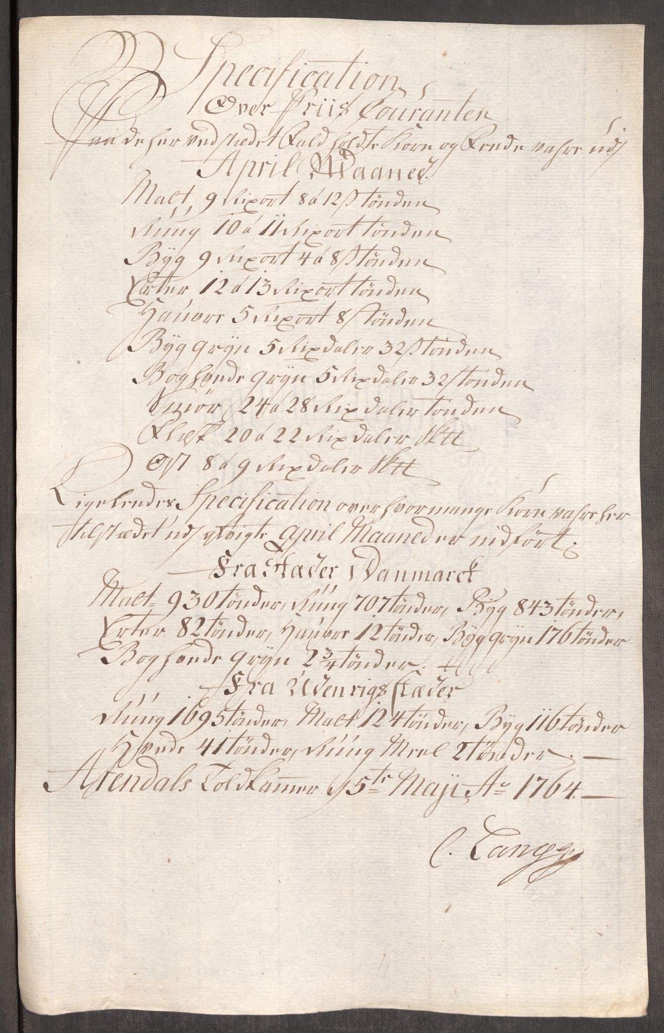 Rentekammeret inntil 1814, Realistisk ordnet avdeling, RA/EA-4070/Oe/L0008: [Ø1]: Priskuranter, 1764-1768, p. 212