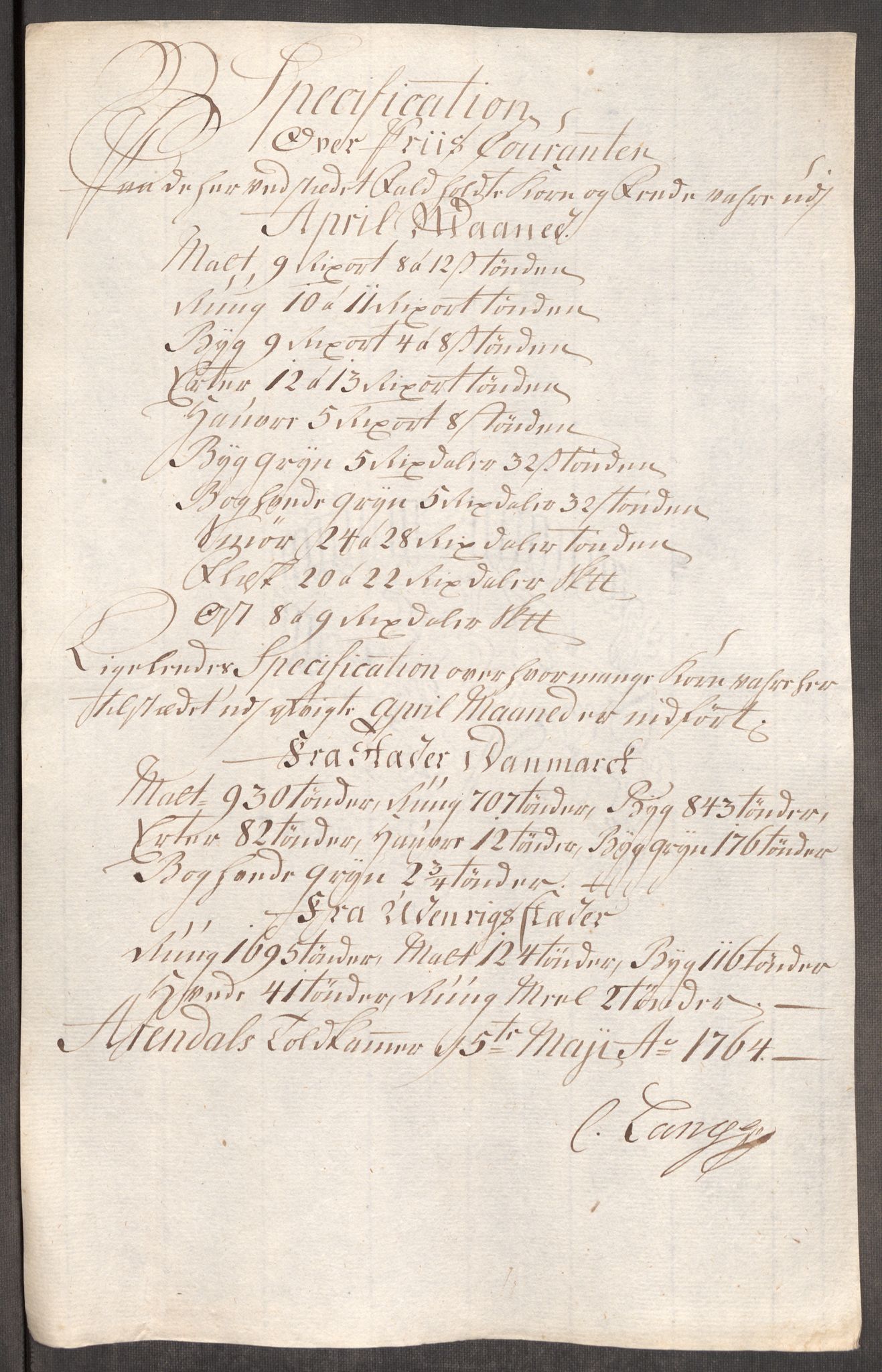 Rentekammeret inntil 1814, Realistisk ordnet avdeling, AV/RA-EA-4070/Oe/L0008: [Ø1]: Priskuranter, 1764-1768, p. 212