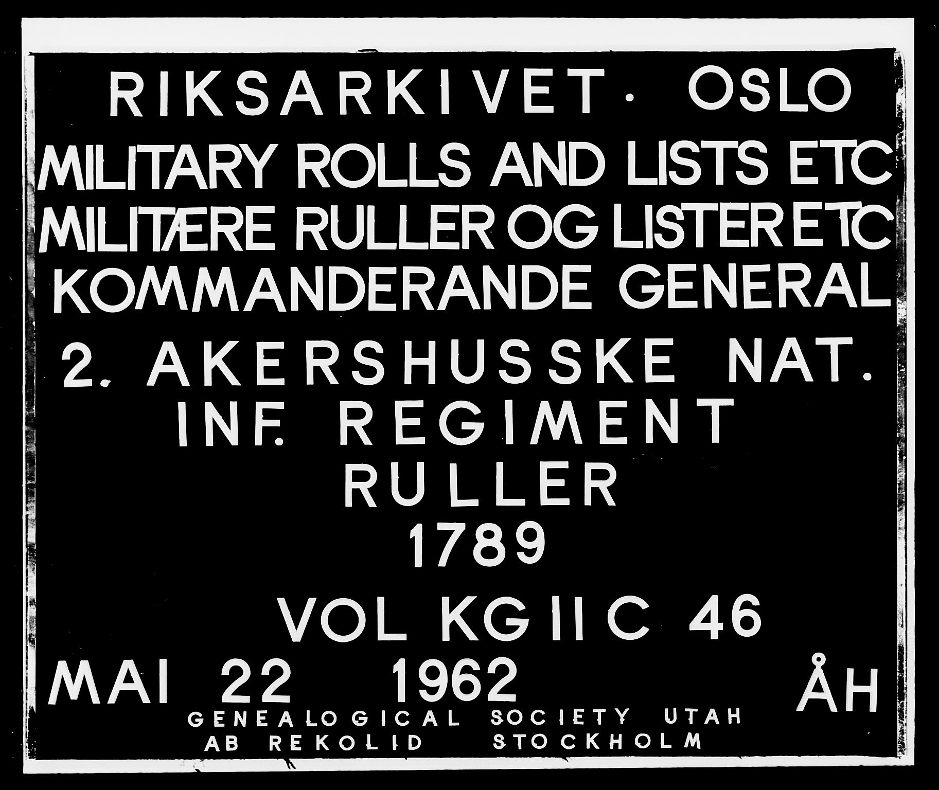 Generalitets- og kommissariatskollegiet, Det kongelige norske kommissariatskollegium, RA/EA-5420/E/Eh/L0046: 2. Akershusiske nasjonale infanteriregiment, 1789, p. 1