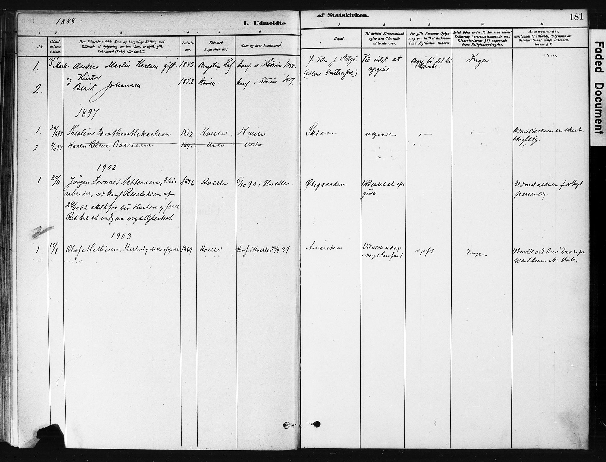 Hedrum kirkebøker, SAKO/A-344/F/Fb/L0001: Parish register (official) no. II 1, 1881-1905, p. 181