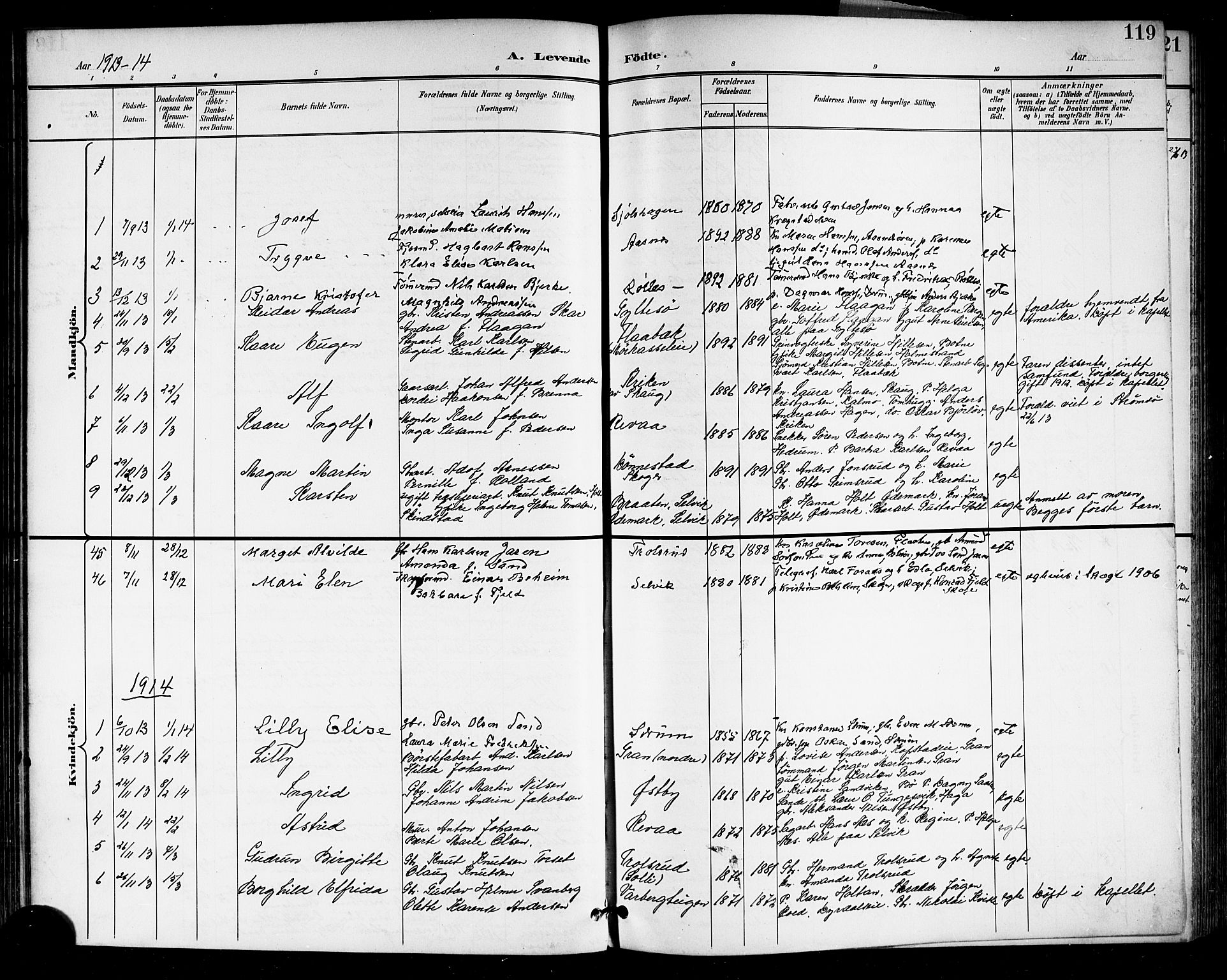 Sande Kirkebøker, SAKO/A-53/G/Ga/L0004: Parish register (copy) no. 4, 1895-1918, p. 119