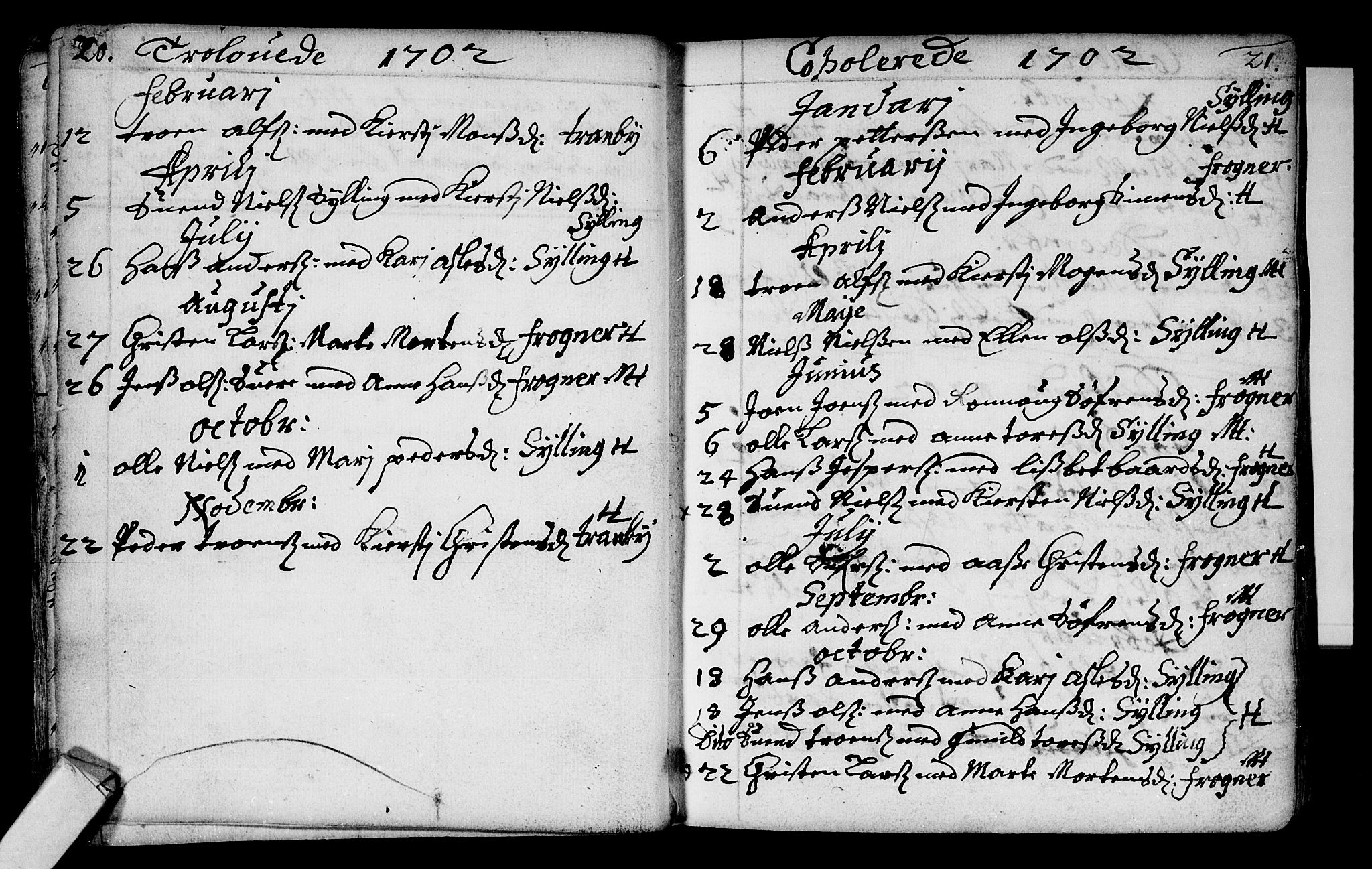 Lier kirkebøker, SAKO/A-230/F/Fa/L0002: Parish register (official) no. I 2, 1701-1726, p. 20-21