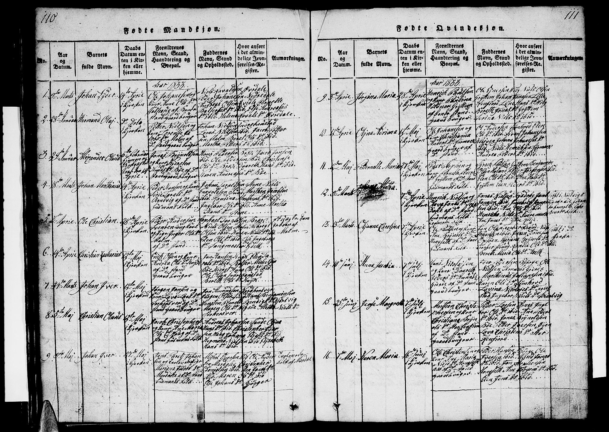 Ministerialprotokoller, klokkerbøker og fødselsregistre - Nordland, SAT/A-1459/812/L0186: Parish register (copy) no. 812C04, 1820-1849, p. 110-111