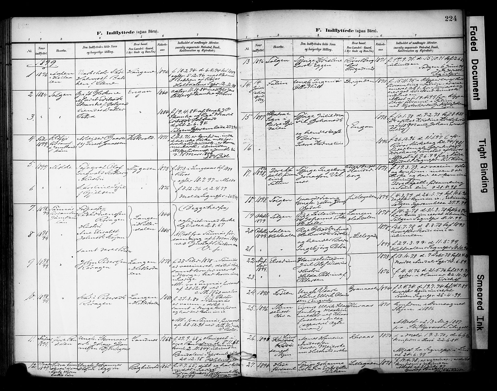 Ministerialprotokoller, klokkerbøker og fødselsregistre - Sør-Trøndelag, SAT/A-1456/681/L0936: Parish register (official) no. 681A14, 1899-1908, p. 224