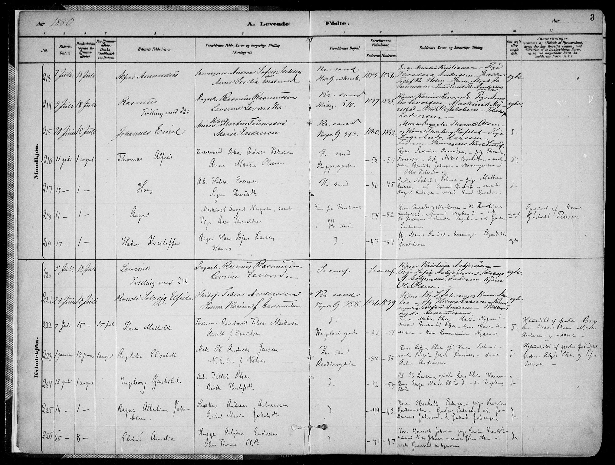 Kristiansand domprosti, AV/SAK-1112-0006/F/Fa/L0016: Parish register (official) no. A 16A, 1880-1890, p. 3