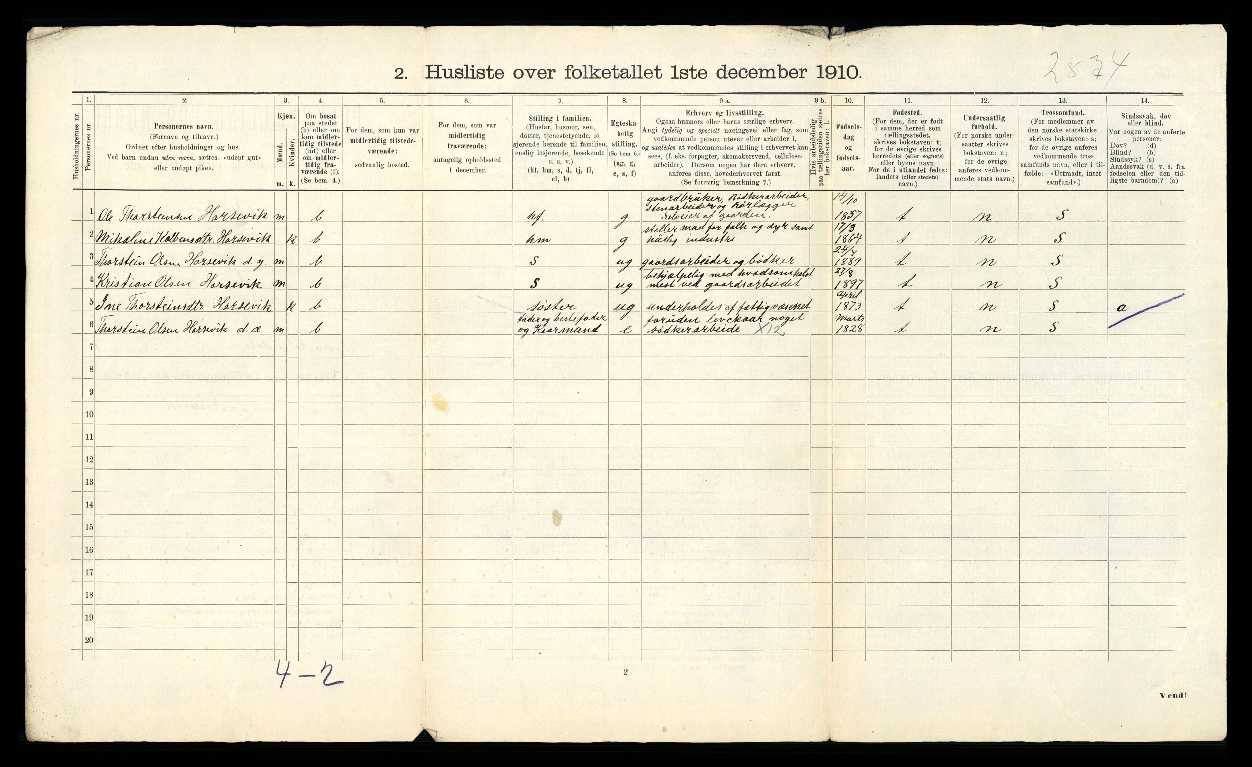 RA, 1910 census for Indre Holmedal, 1910, p. 59