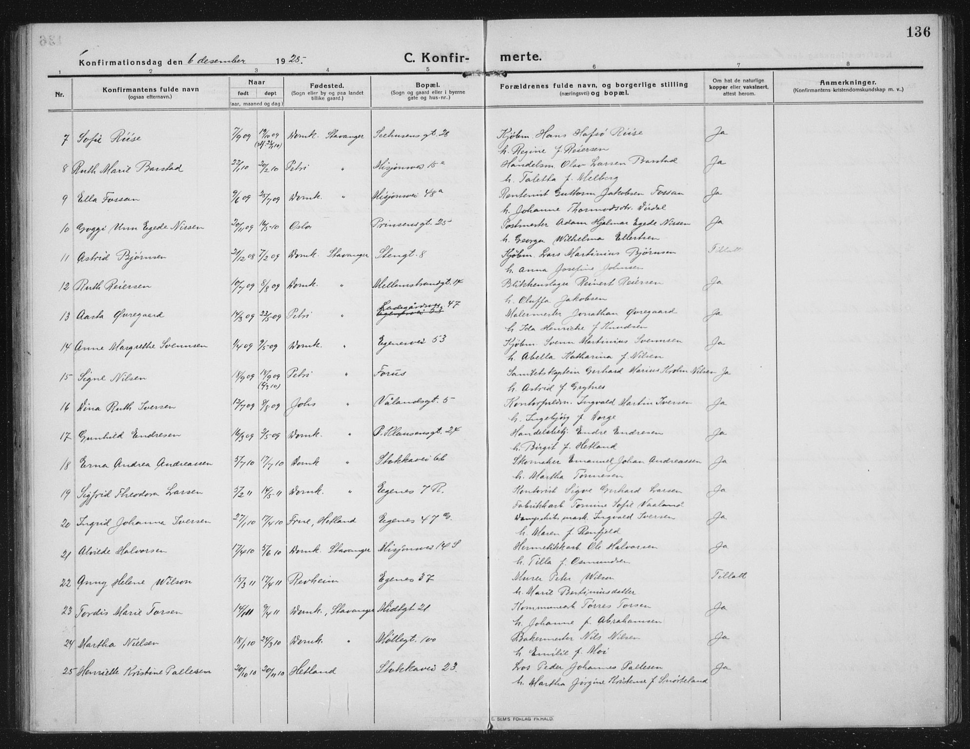 Domkirken sokneprestkontor, AV/SAST-A-101812/002/A/L0019: Parish register (official) no. A 35, 1916-1932, p. 136