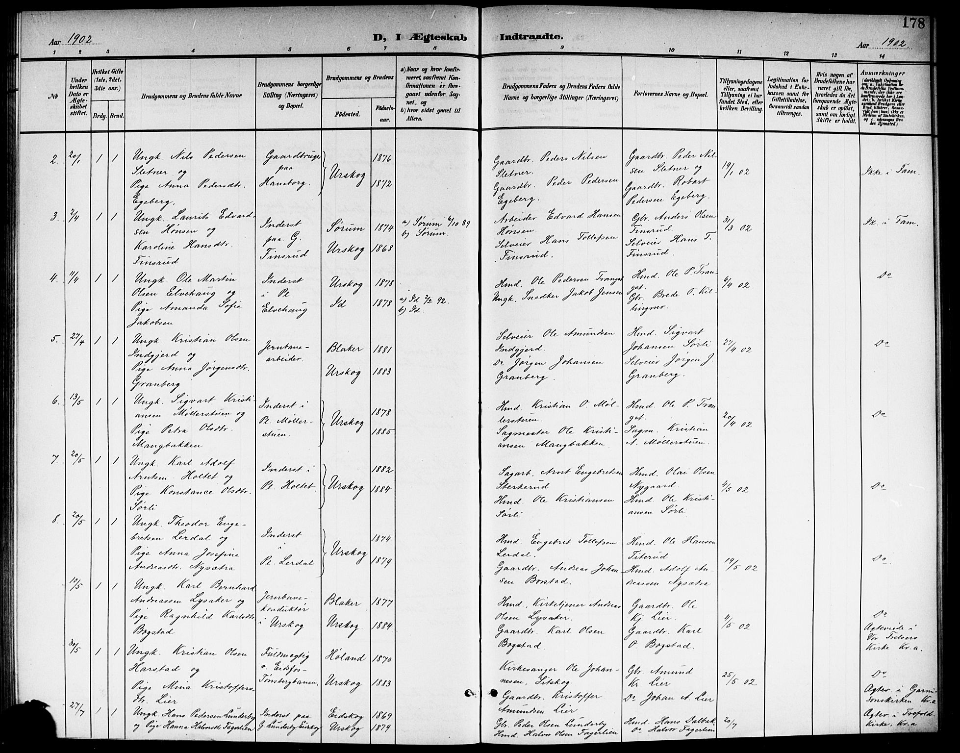 Aurskog prestekontor Kirkebøker, AV/SAO-A-10304a/G/Ga/L0004: Parish register (copy) no. I 4, 1901-1921, p. 178