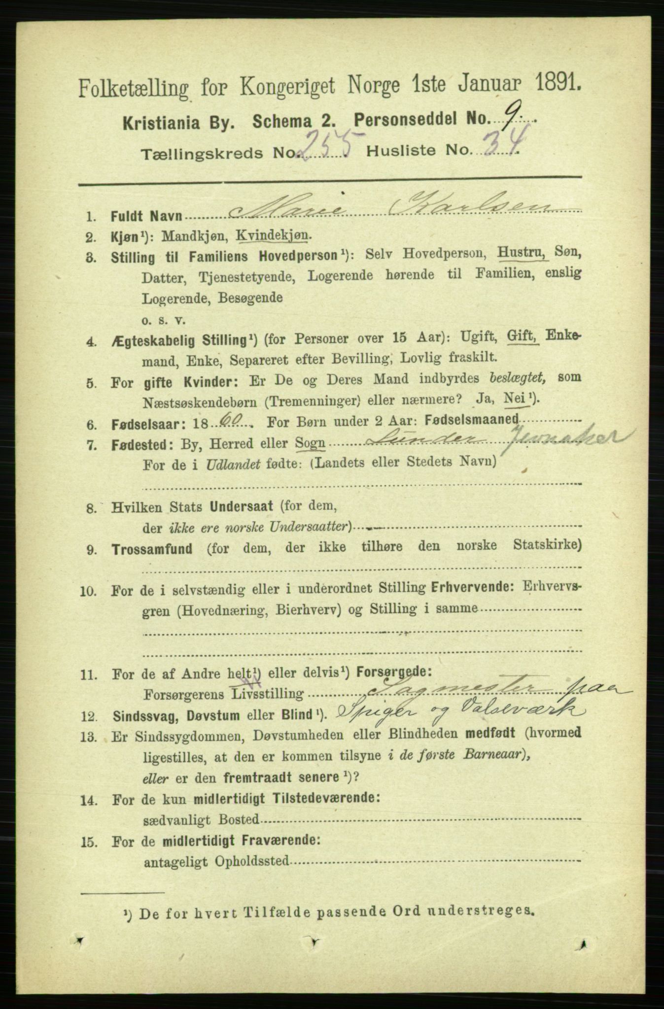 RA, 1891 census for 0301 Kristiania, 1891, p. 155413
