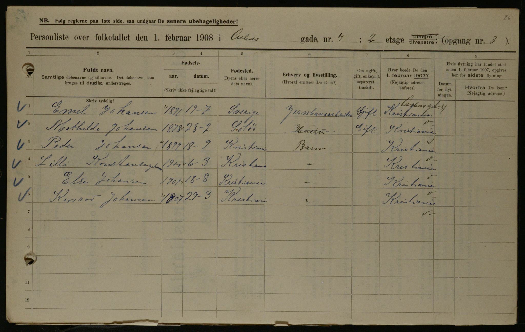 OBA, Municipal Census 1908 for Kristiania, 1908, p. 2088