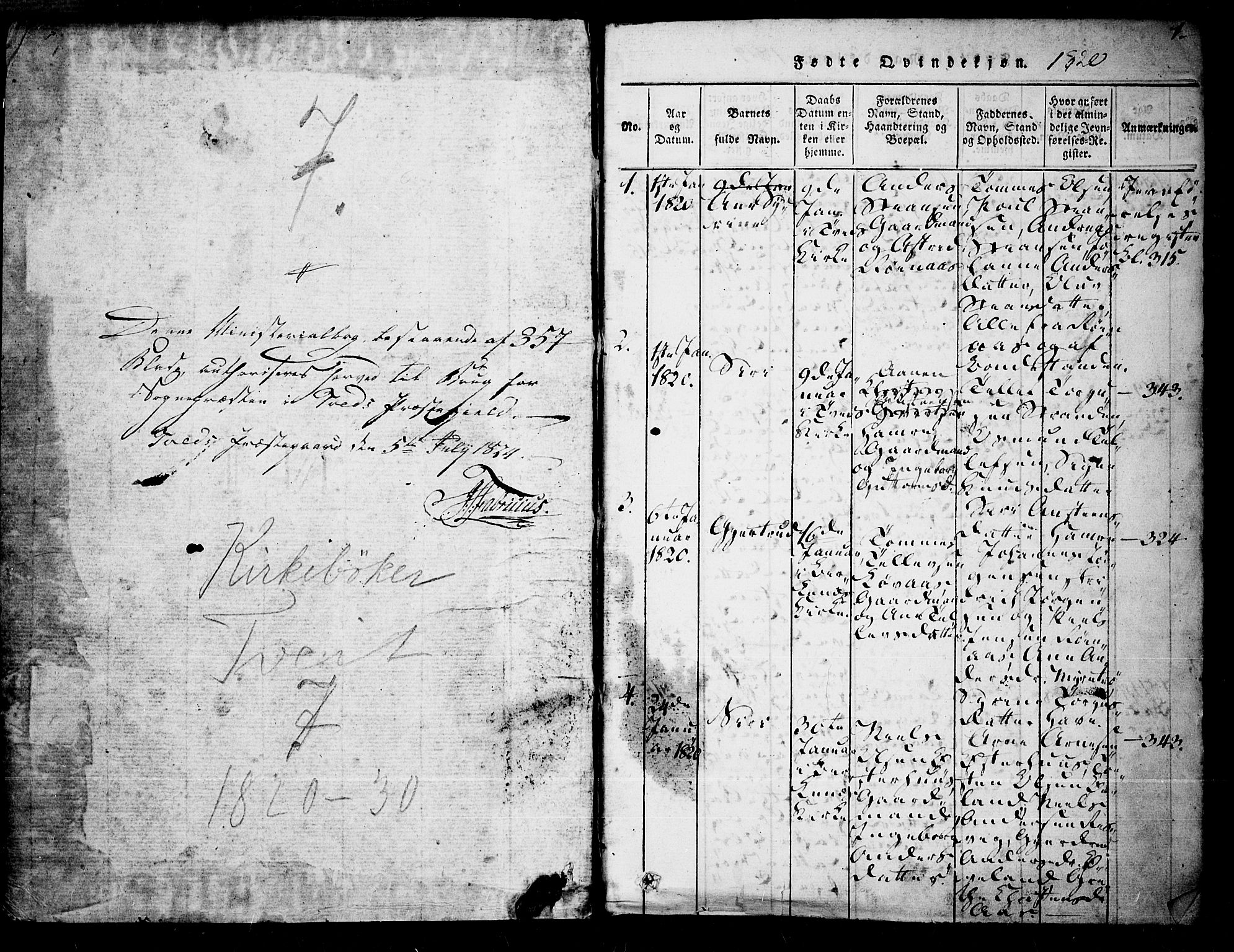 Tveit sokneprestkontor, SAK/1111-0043/F/Fa/L0002: Parish register (official) no. A 2, 1820-1830, p. 1