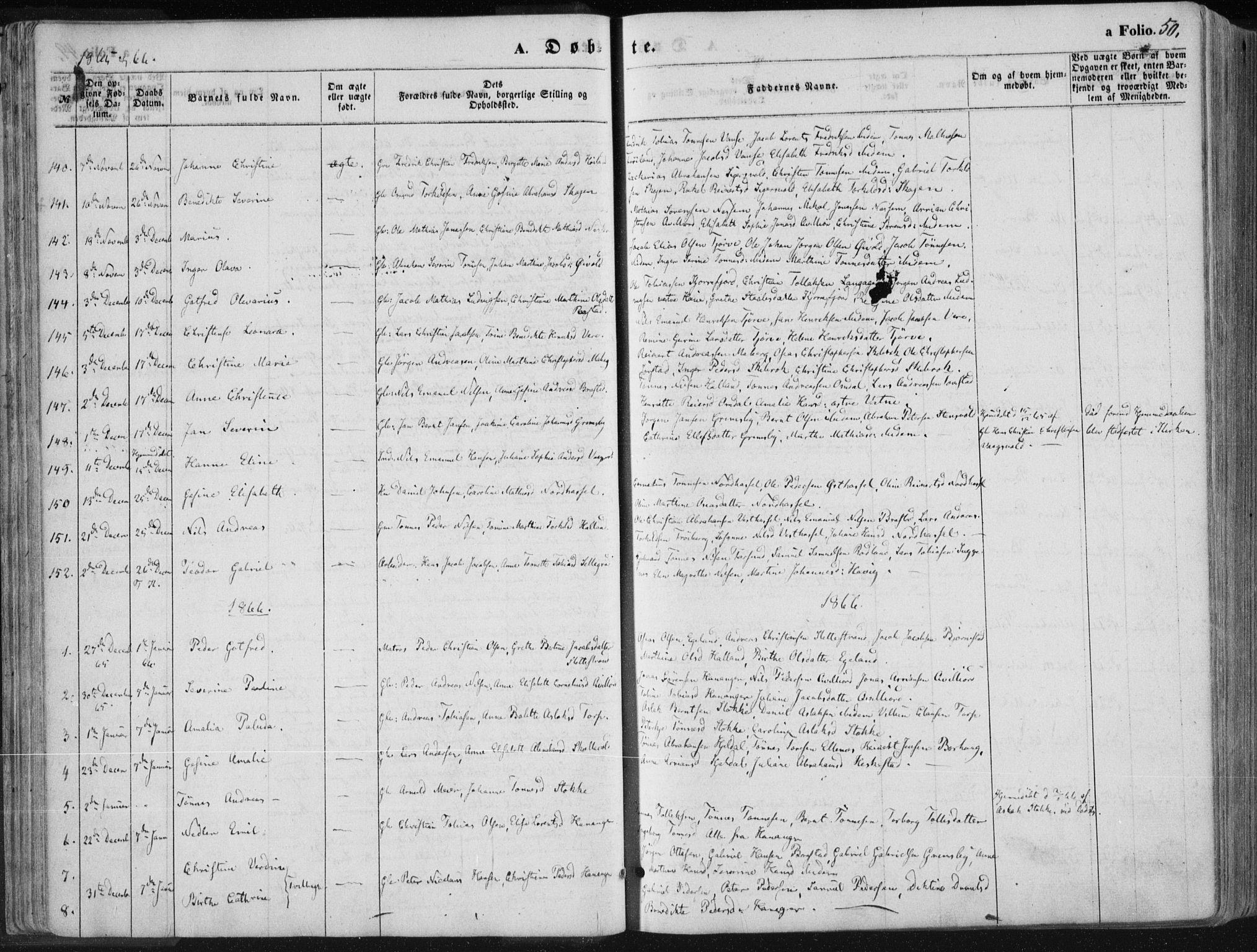 Lista sokneprestkontor, SAK/1111-0027/F/Fa/L0011: Parish register (official) no. A 11, 1861-1878, p. 50