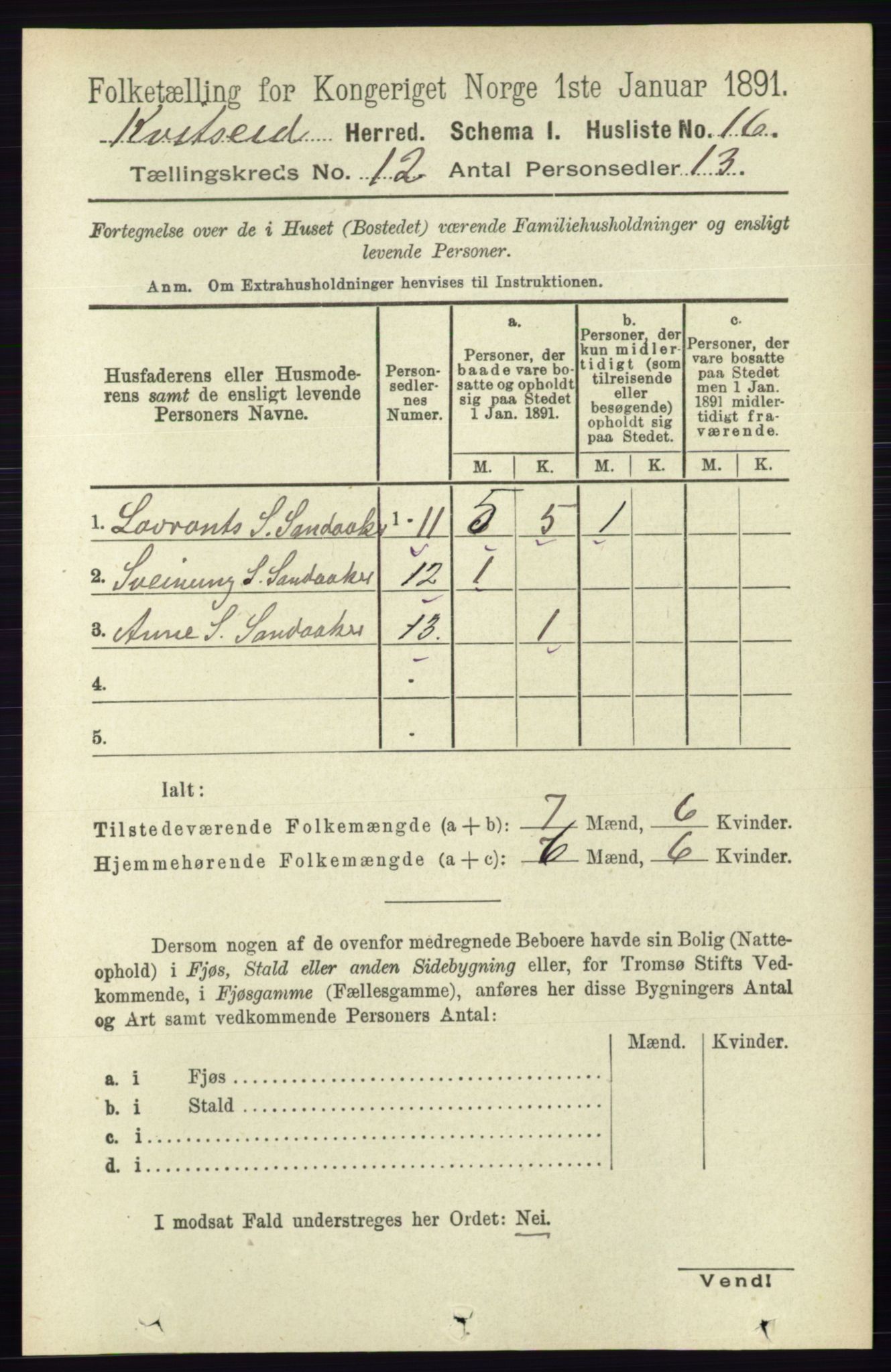 RA, 1891 census for 0829 Kviteseid, 1891, p. 2829