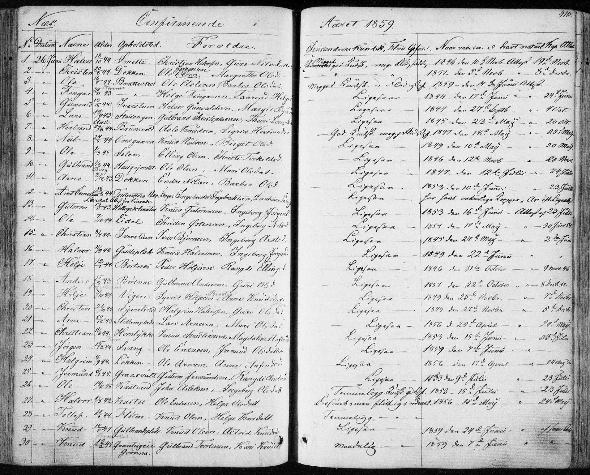 Nes kirkebøker, SAKO/A-236/F/Fa/L0009: Parish register (official) no. 9, 1834-1863, p. 416