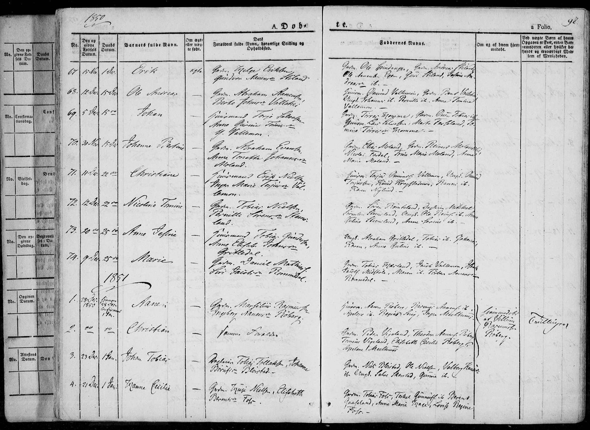 Sør-Audnedal sokneprestkontor, AV/SAK-1111-0039/F/Fa/Fab/L0006: Parish register (official) no. A 6, 1829-1855, p. 98