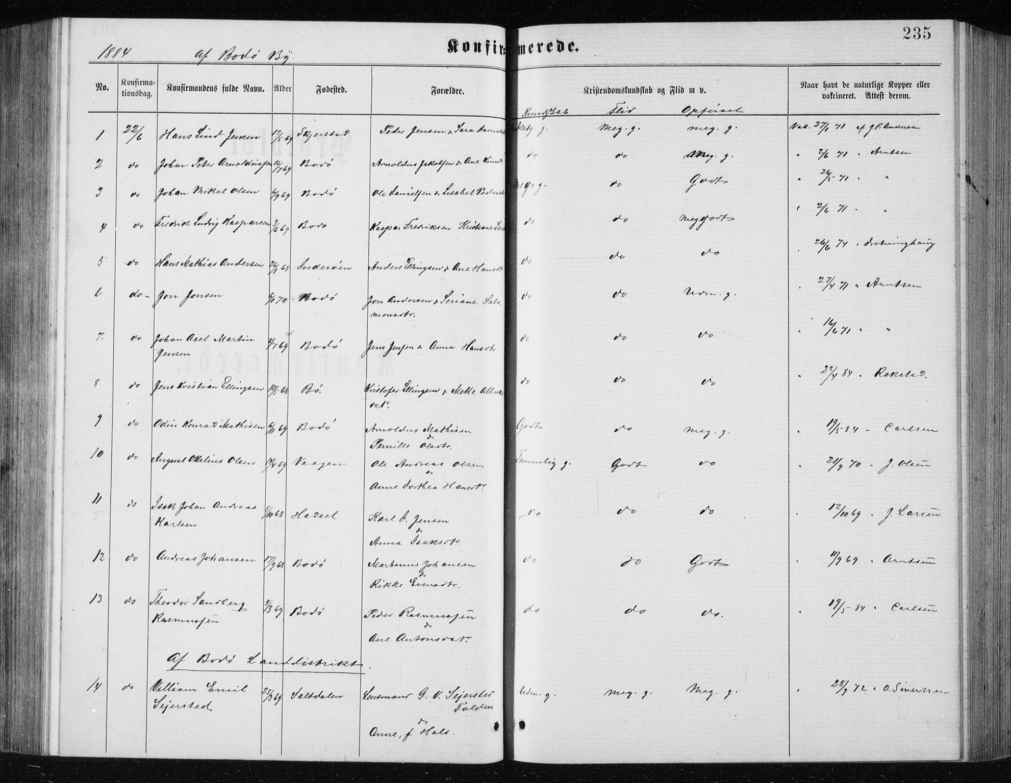 Ministerialprotokoller, klokkerbøker og fødselsregistre - Nordland, SAT/A-1459/801/L0031: Parish register (copy) no. 801C06, 1883-1887, p. 235
