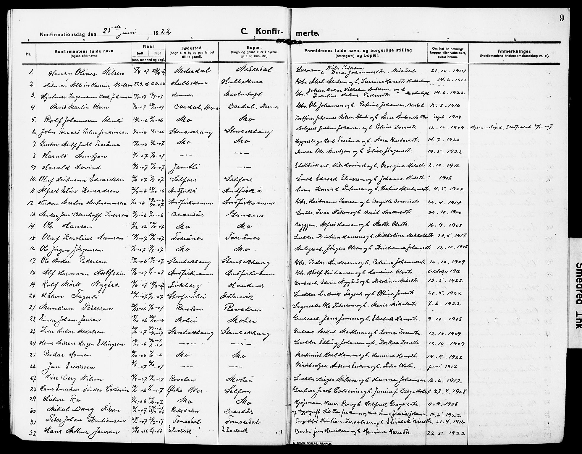 Ministerialprotokoller, klokkerbøker og fødselsregistre - Nordland, AV/SAT-A-1459/827/L0424: Parish register (copy) no. 827C13, 1921-1930, p. 9