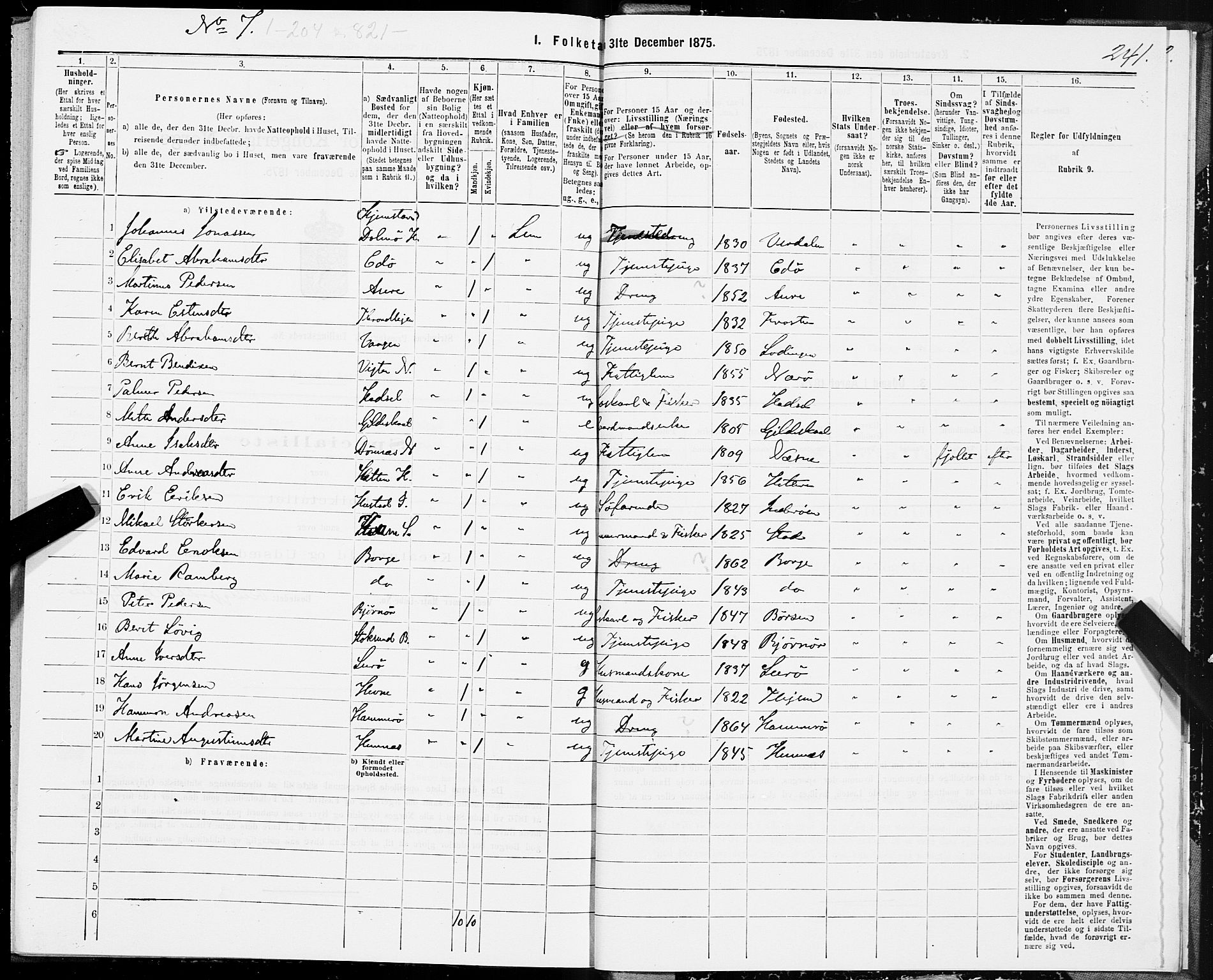 SAT, 1875 census for 1660P Strinda, 1875, p. 8241