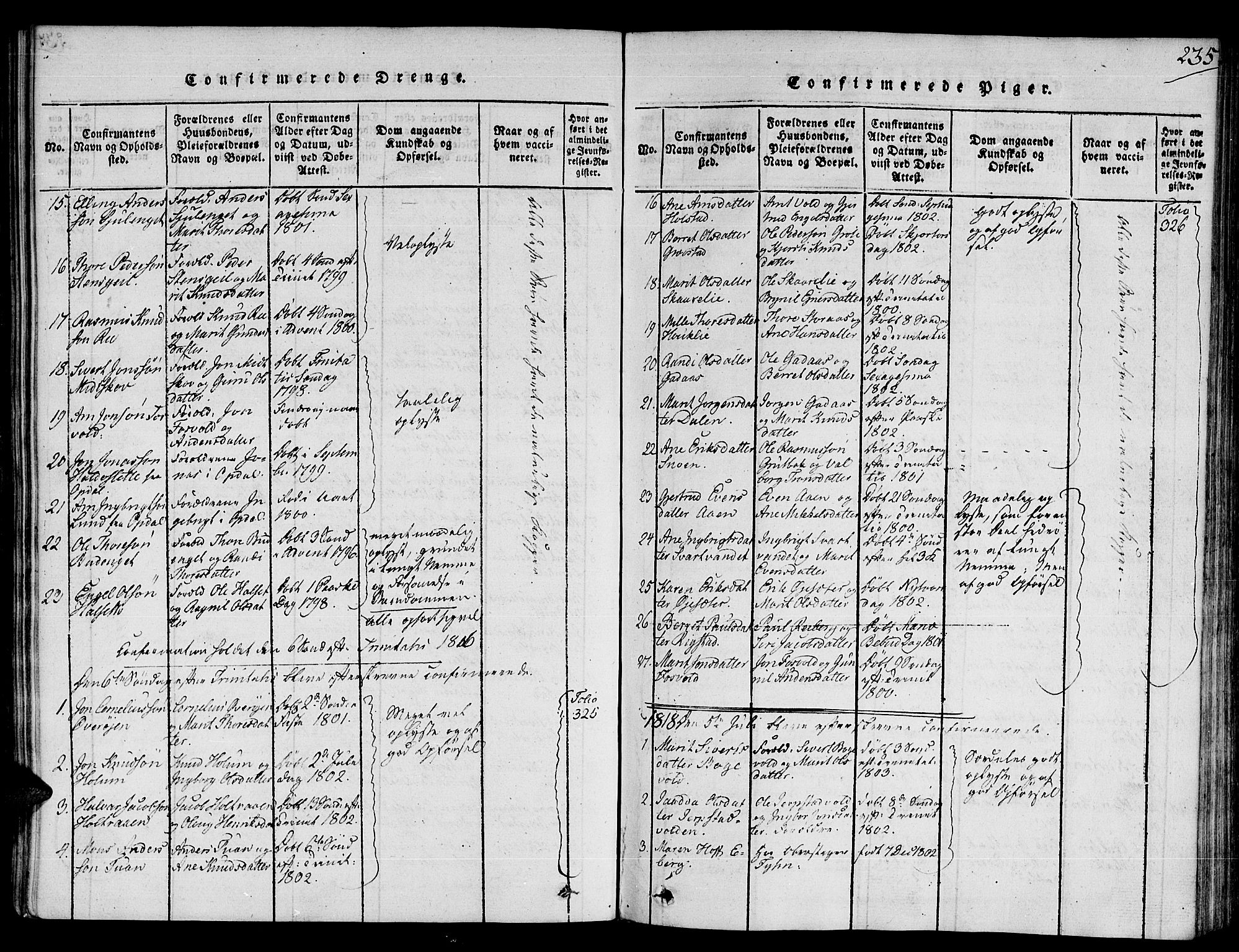 Ministerialprotokoller, klokkerbøker og fødselsregistre - Sør-Trøndelag, AV/SAT-A-1456/672/L0853: Parish register (official) no. 672A06 /1, 1816-1829, p. 235