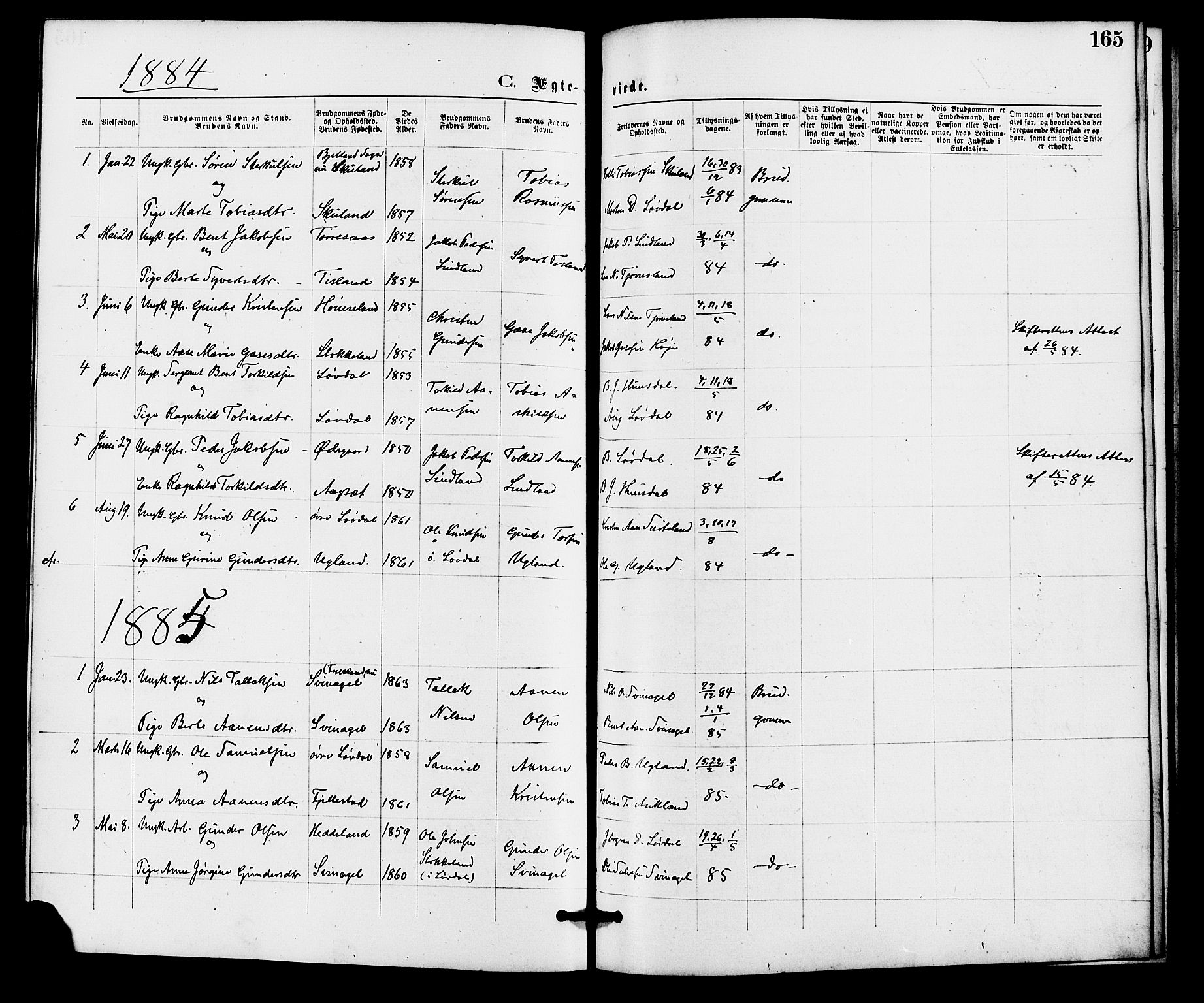 Holum sokneprestkontor, AV/SAK-1111-0022/F/Fa/Fab/L0006: Parish register (official) no. A 6, 1875-1886, p. 165