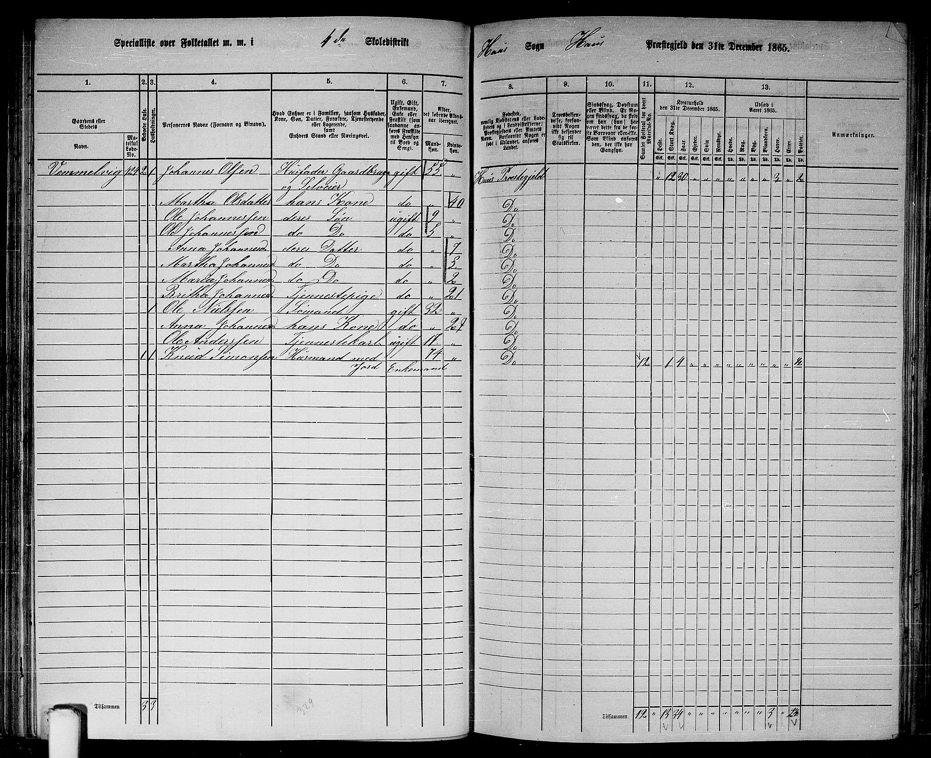 RA, 1865 census for Haus, 1865, p. 90