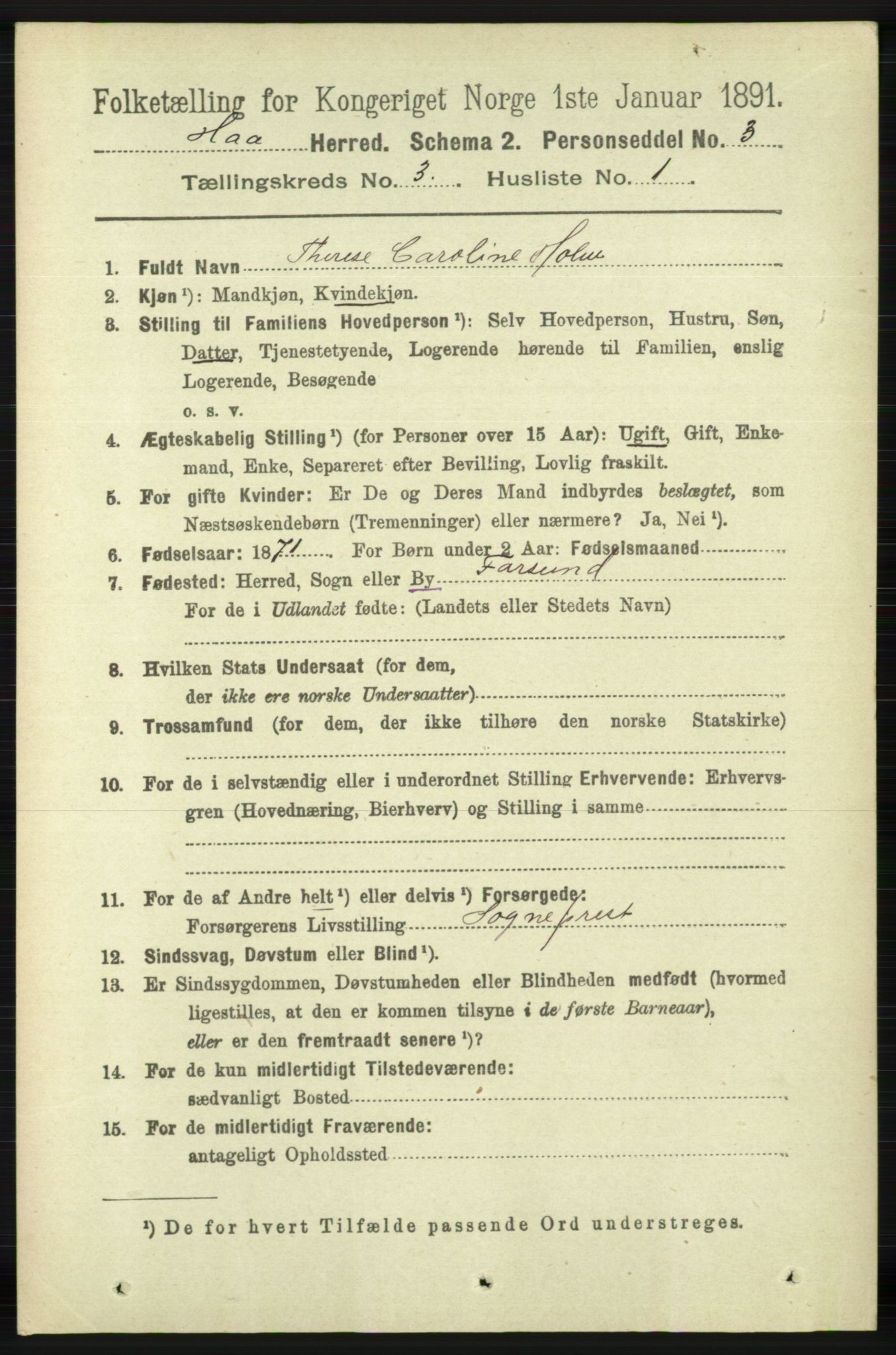 RA, 1891 census for 1119 Hå, 1891, p. 700