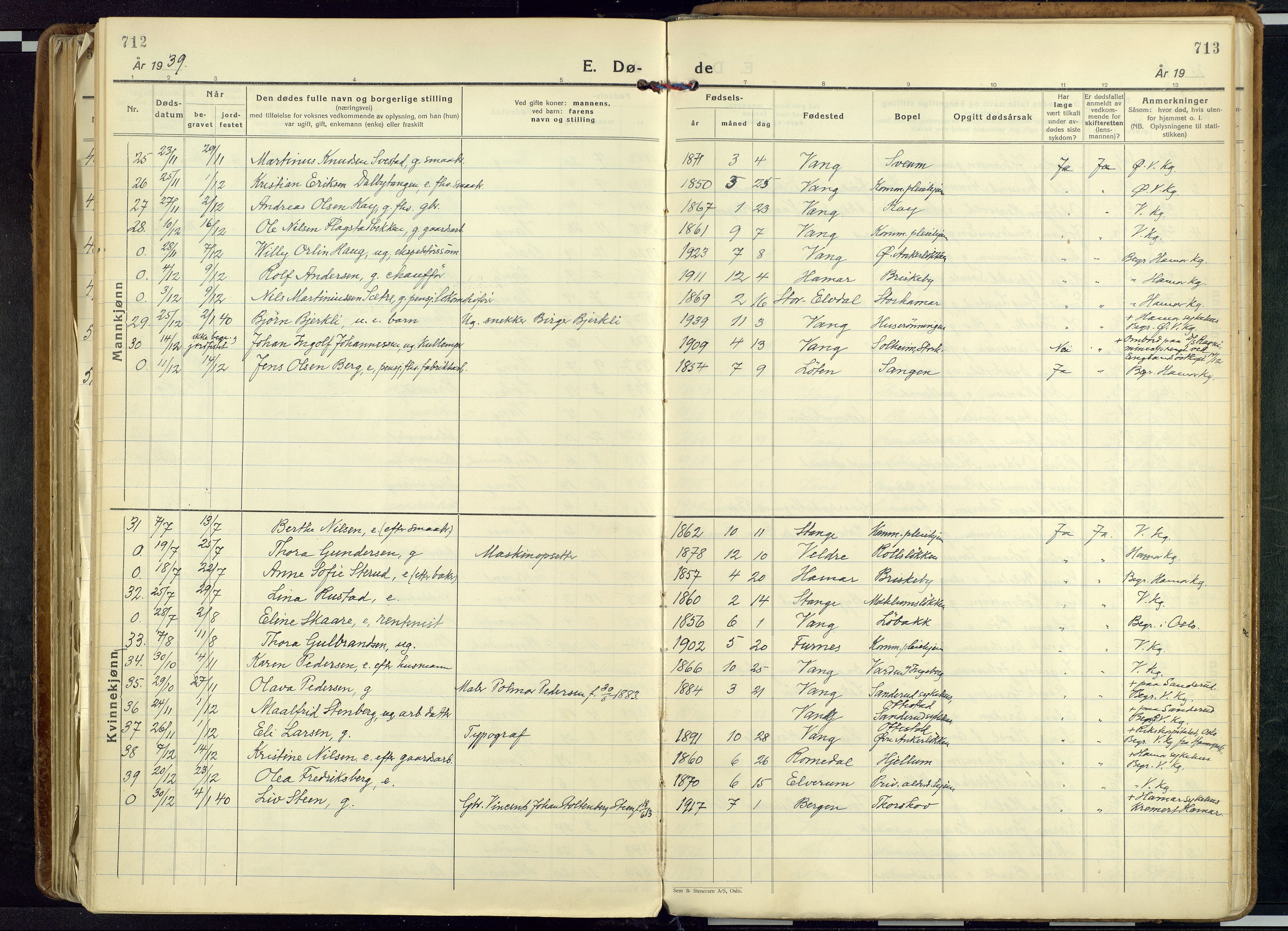 Vang prestekontor, Hedmark, AV/SAH-PREST-008/H/Ha/Haa/L0023: Parish register (official) no. 23, 1932-1957, p. 712-713