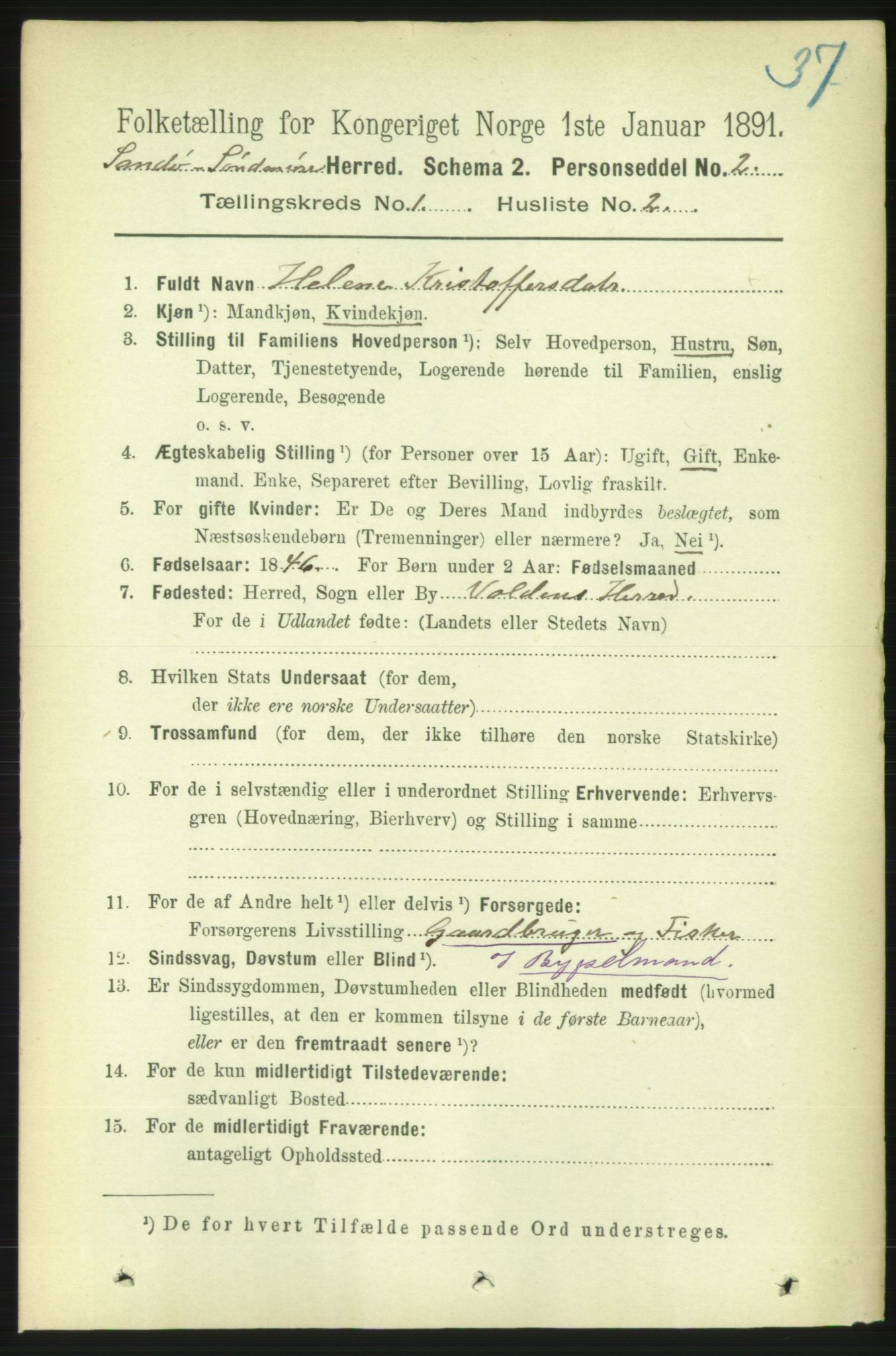 RA, 1891 census for 1514 Sande, 1891, p. 62