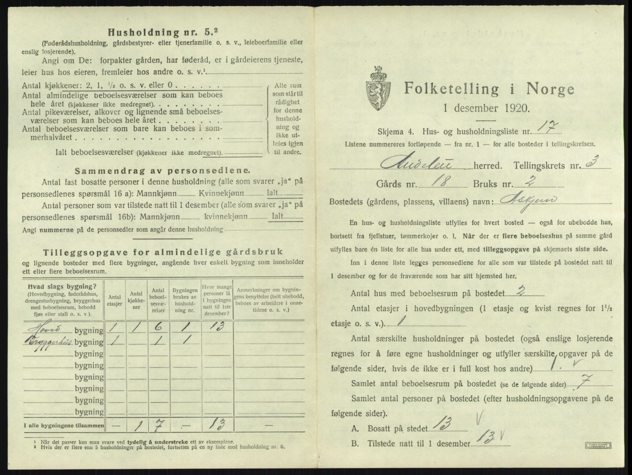 SAKO, 1920 census for Andebu, 1920, p. 213