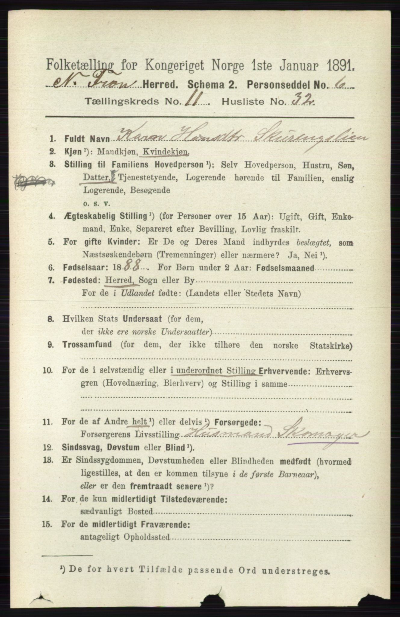 RA, 1891 census for 0518 Nord-Fron, 1891, p. 4981